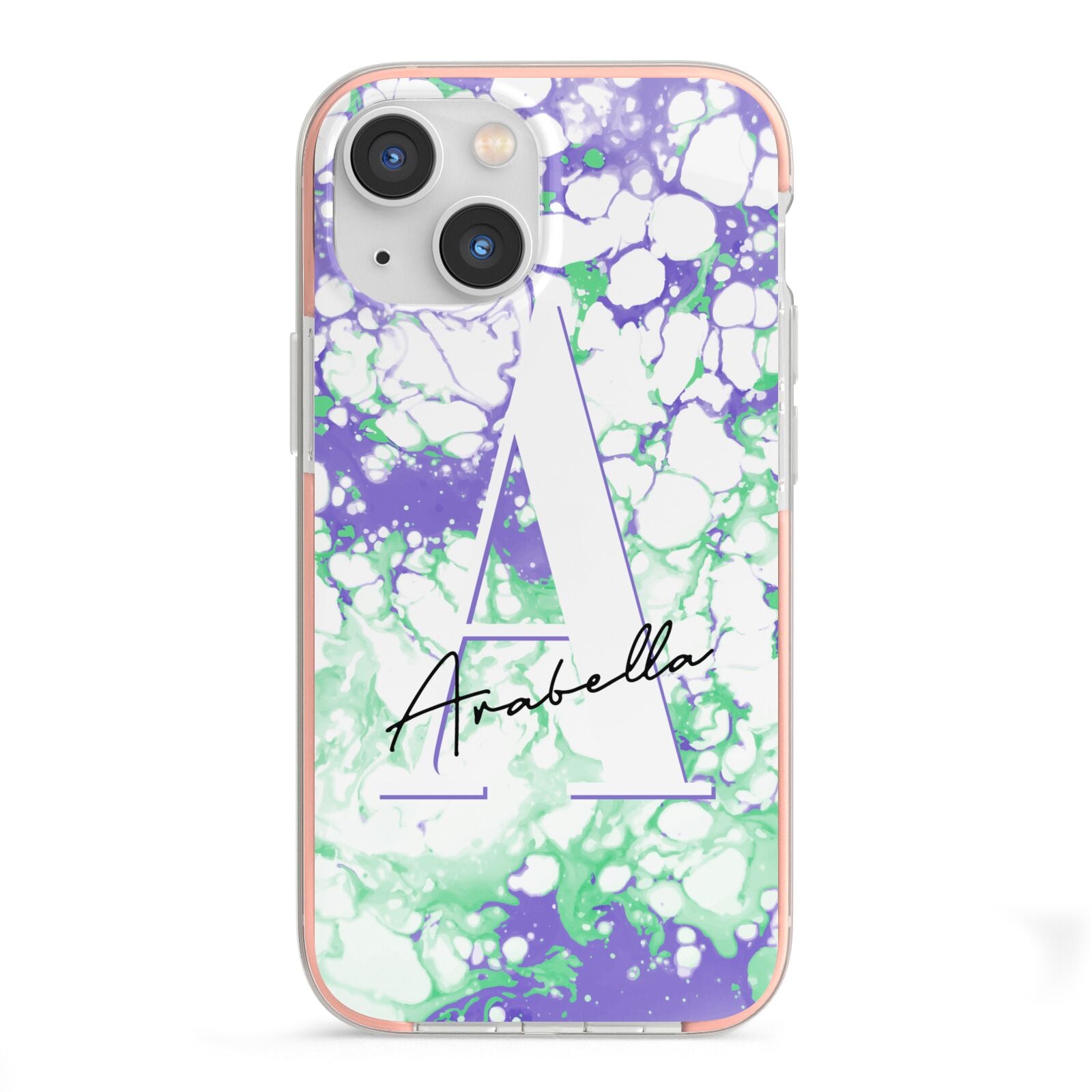 Personalised Liquid Marble iPhone 13 Mini TPU Impact Case with Pink Edges