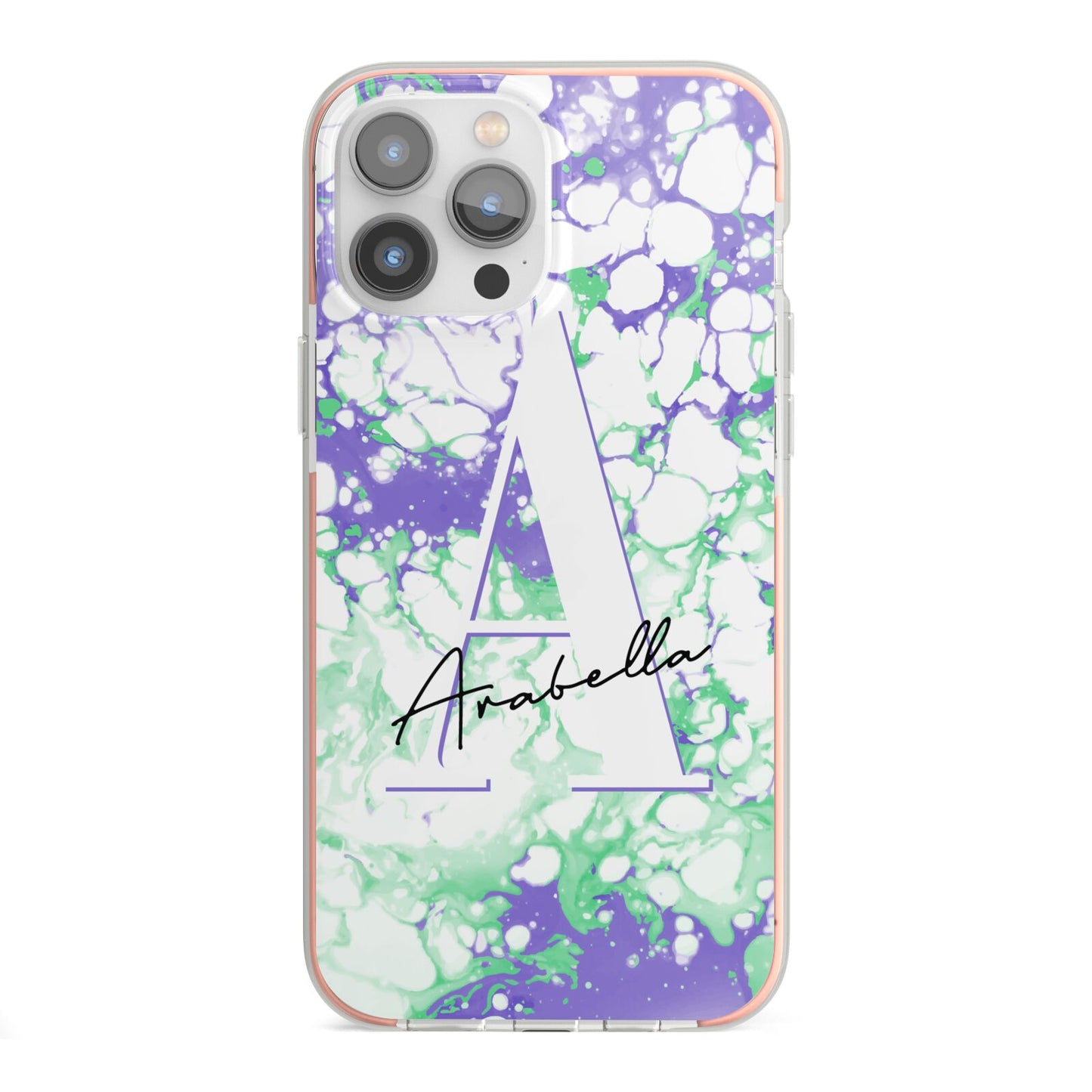 Personalised Liquid Marble iPhone 13 Pro Max TPU Impact Case with Pink Edges
