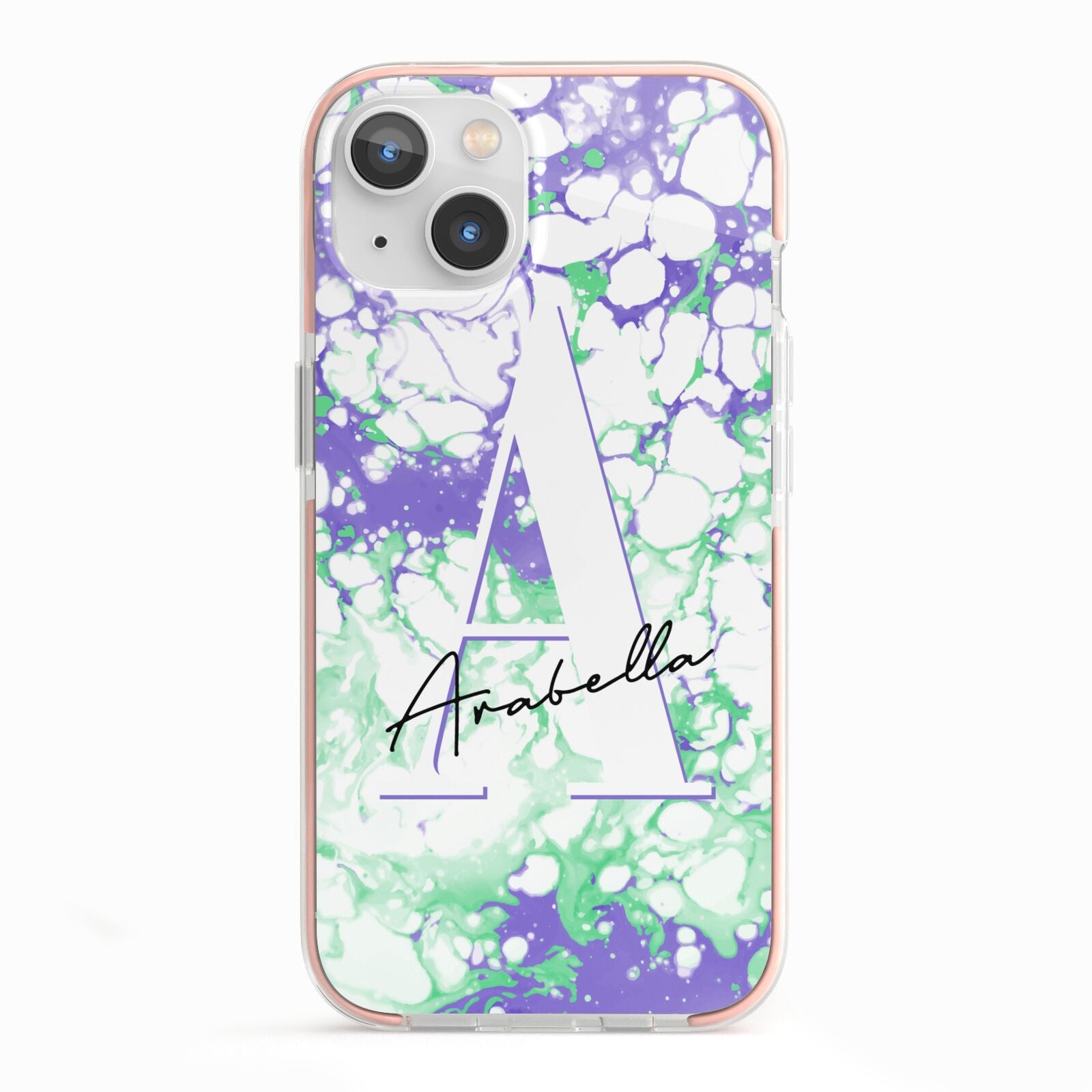 Personalised Liquid Marble iPhone 13 TPU Impact Case with Pink Edges