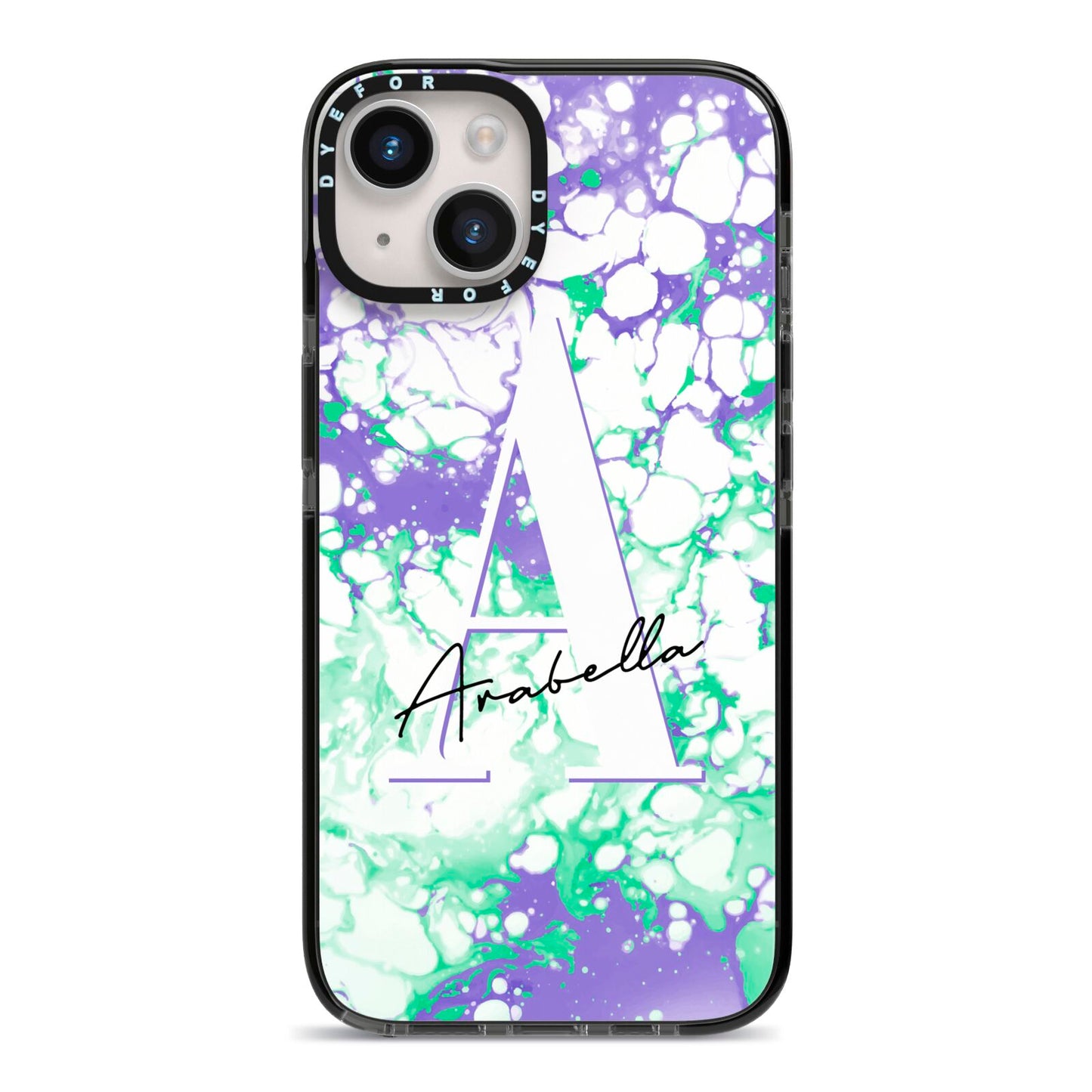 Personalised Liquid Marble iPhone 14 Black Impact Case on Silver phone