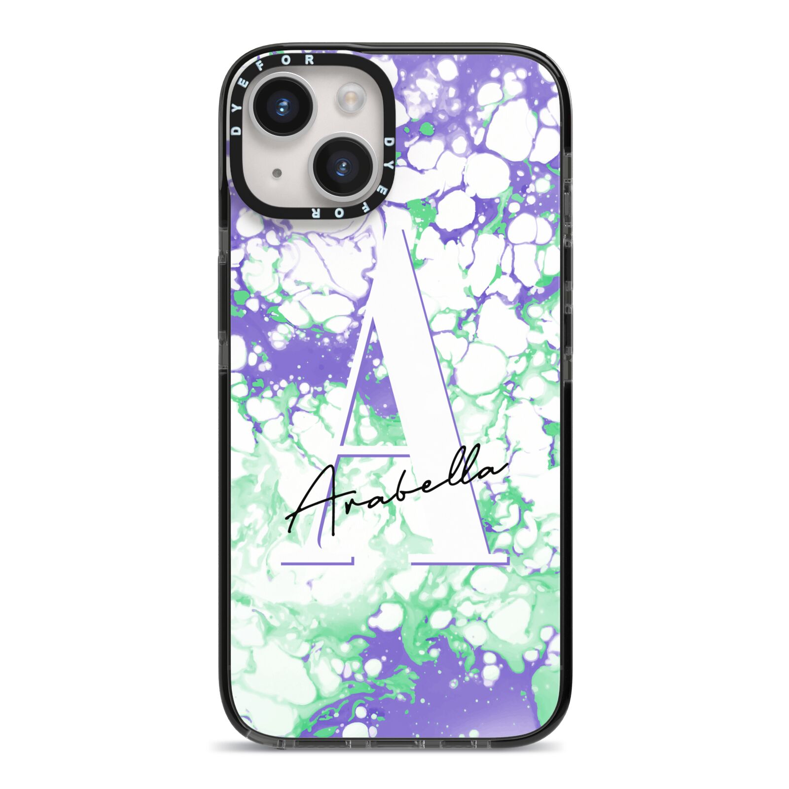 Personalised Liquid Marble iPhone 14 Black Impact Case on Silver phone