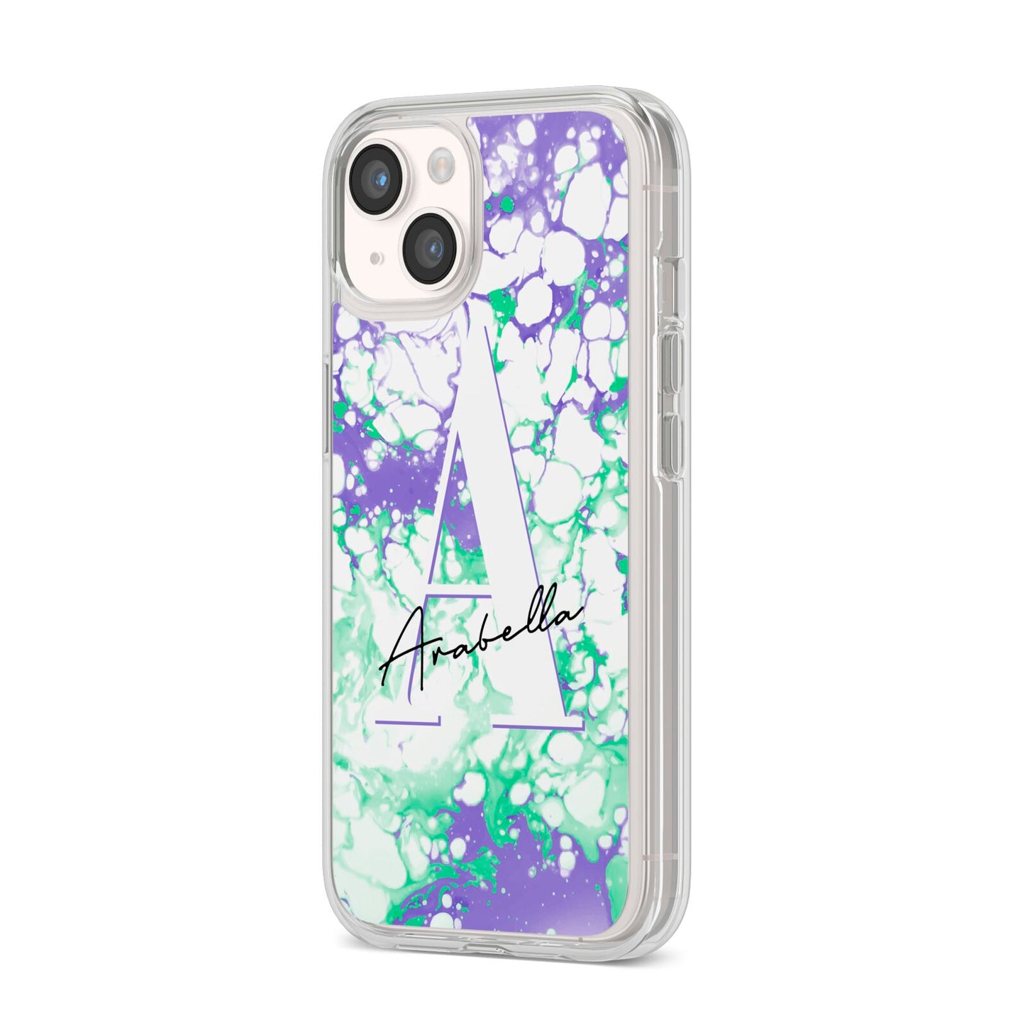 Personalised Liquid Marble iPhone 14 Clear Tough Case Starlight Angled Image