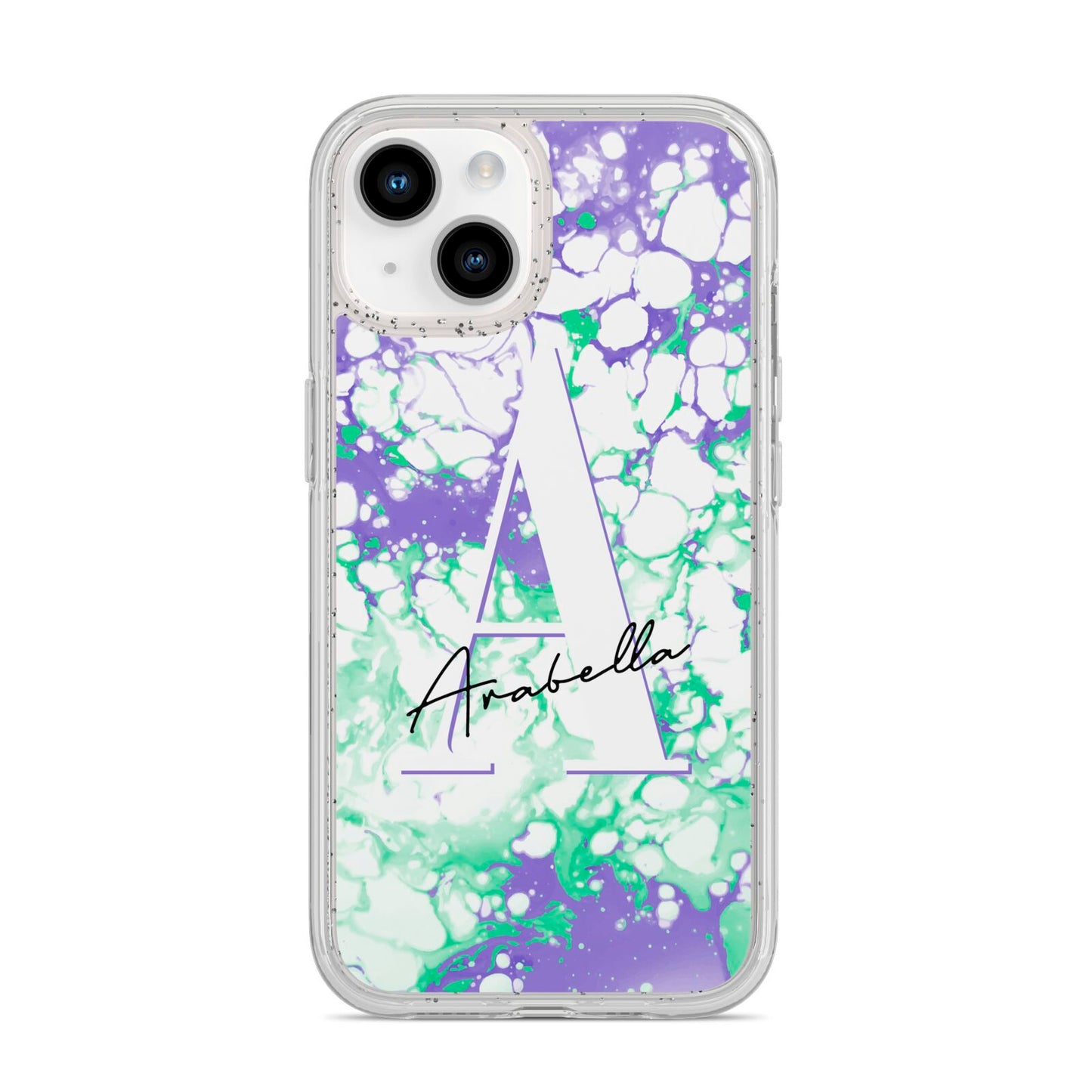 Personalised Liquid Marble iPhone 14 Glitter Tough Case Starlight
