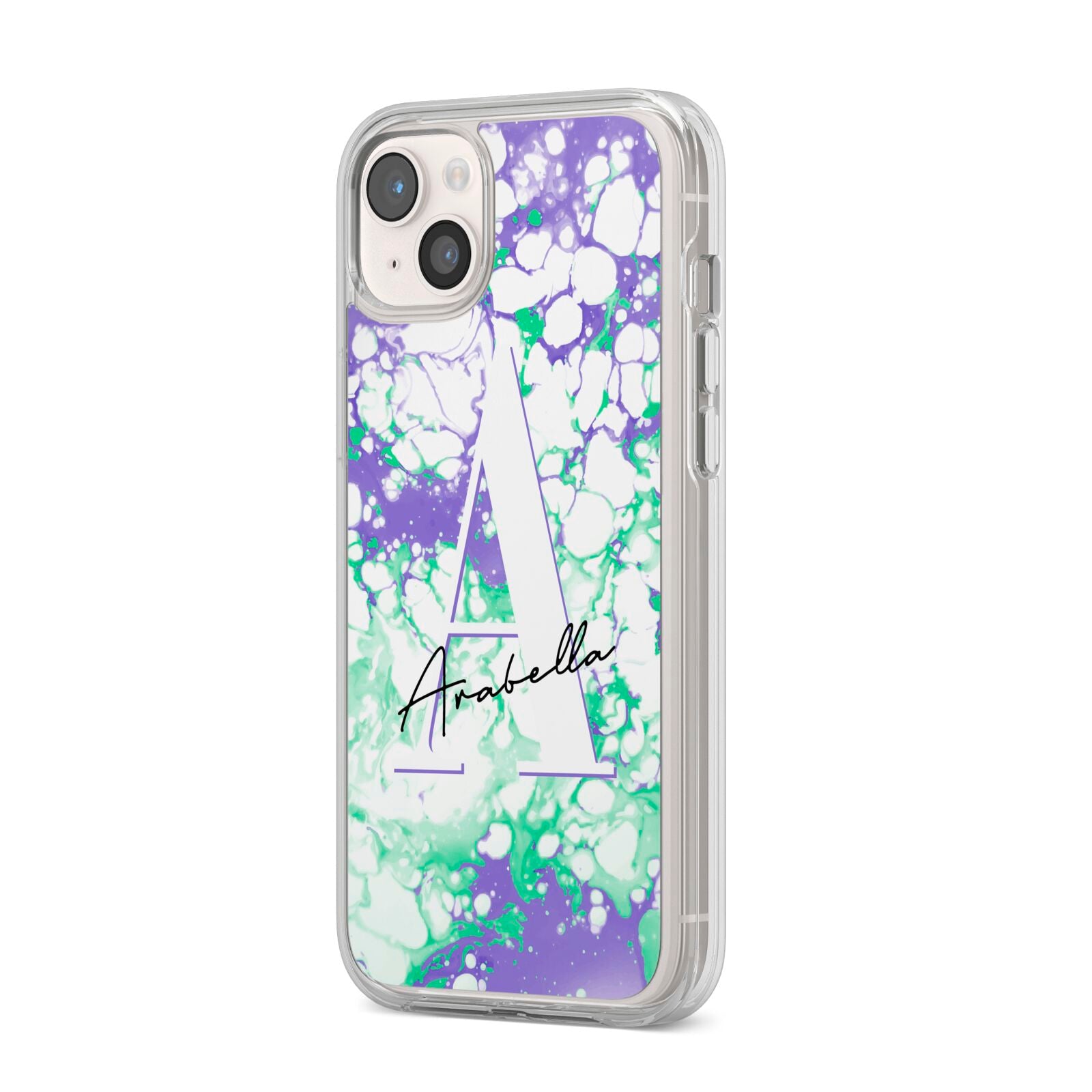 Personalised Liquid Marble iPhone 14 Plus Clear Tough Case Starlight Angled Image