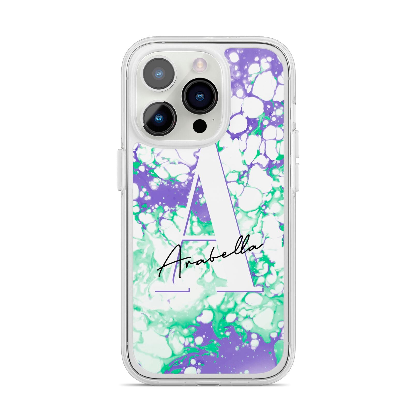 Personalised Liquid Marble iPhone 14 Pro Clear Tough Case Silver