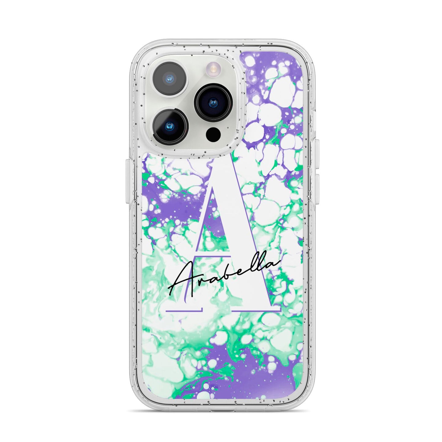 Personalised Liquid Marble iPhone 14 Pro Glitter Tough Case Silver
