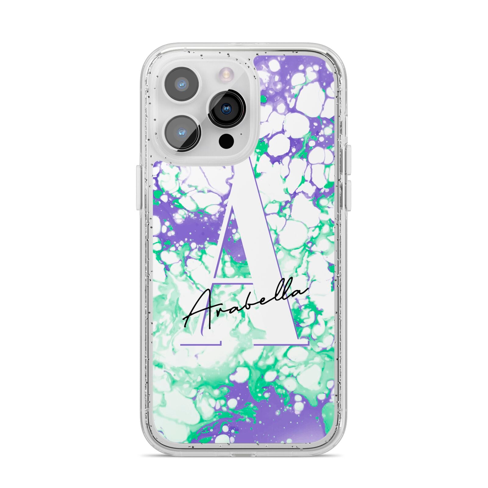 Personalised Liquid Marble iPhone 14 Pro Max Glitter Tough Case Silver