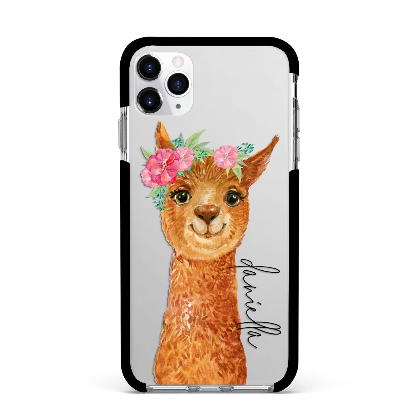 Personalised Llama Apple iPhone 11 Pro Max in Silver with Black Impact Case