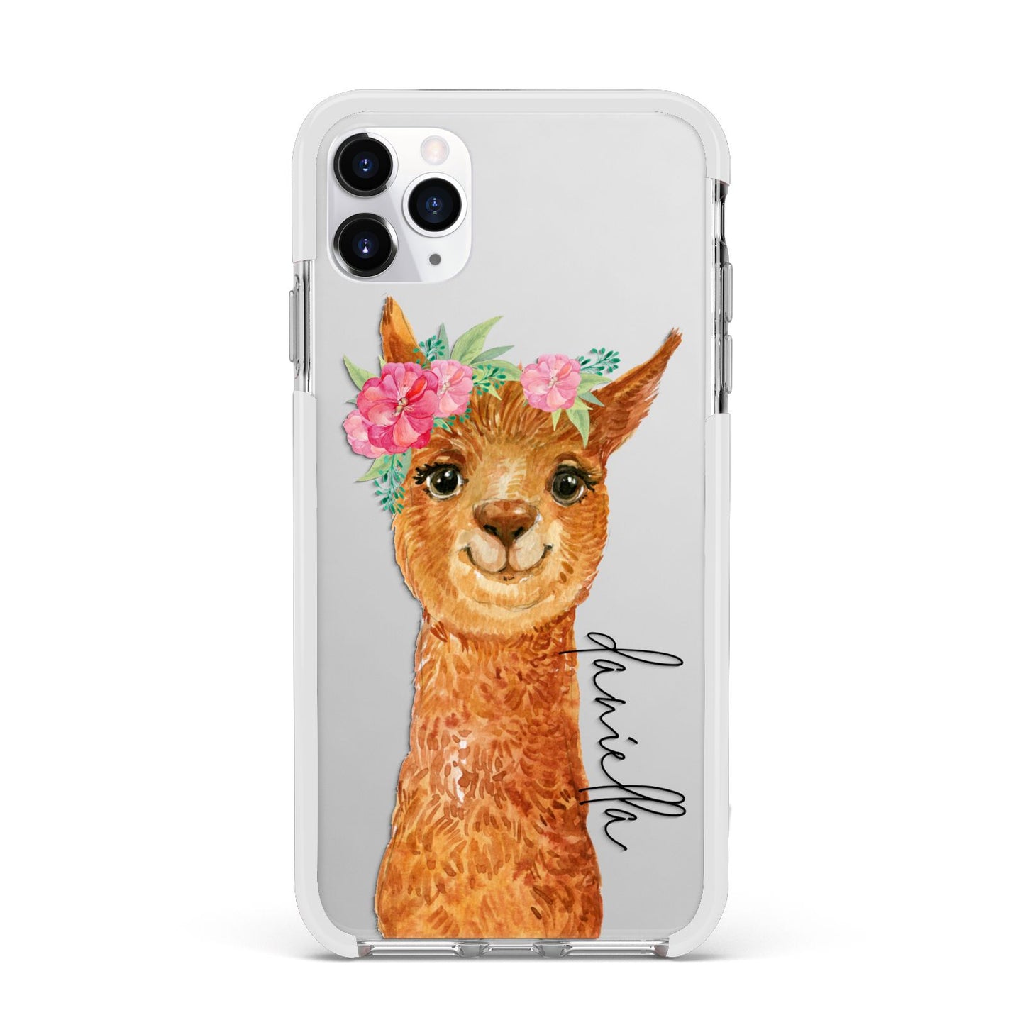 Personalised Llama Apple iPhone 11 Pro Max in Silver with White Impact Case