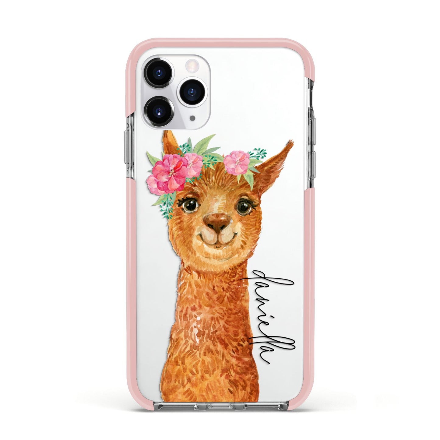 Personalised Llama Apple iPhone 11 Pro in Silver with Pink Impact Case