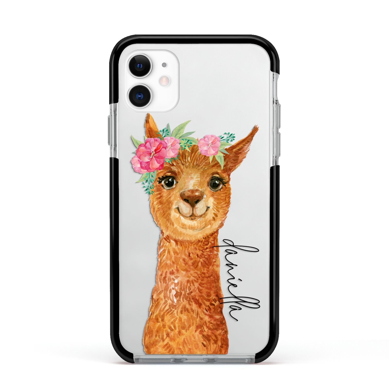 Personalised Llama Apple iPhone 11 in White with Black Impact Case