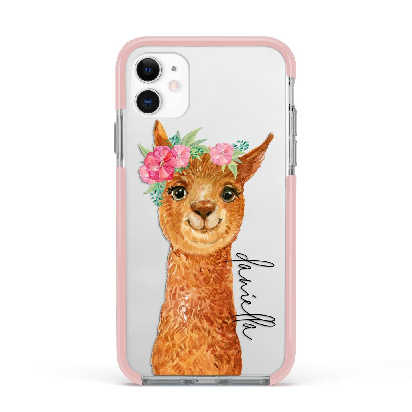 Personalised Llama Apple iPhone 11 in White with Pink Impact Case