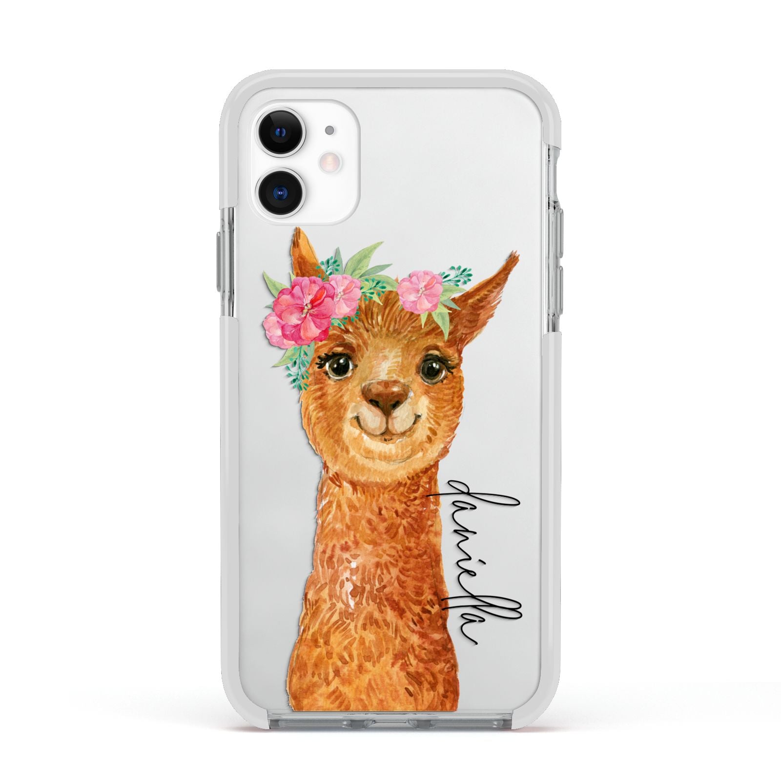 Personalised Llama Apple iPhone 11 in White with White Impact Case