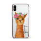 Personalised Llama Apple iPhone Xs Impact Case Pink Edge on Silver Phone