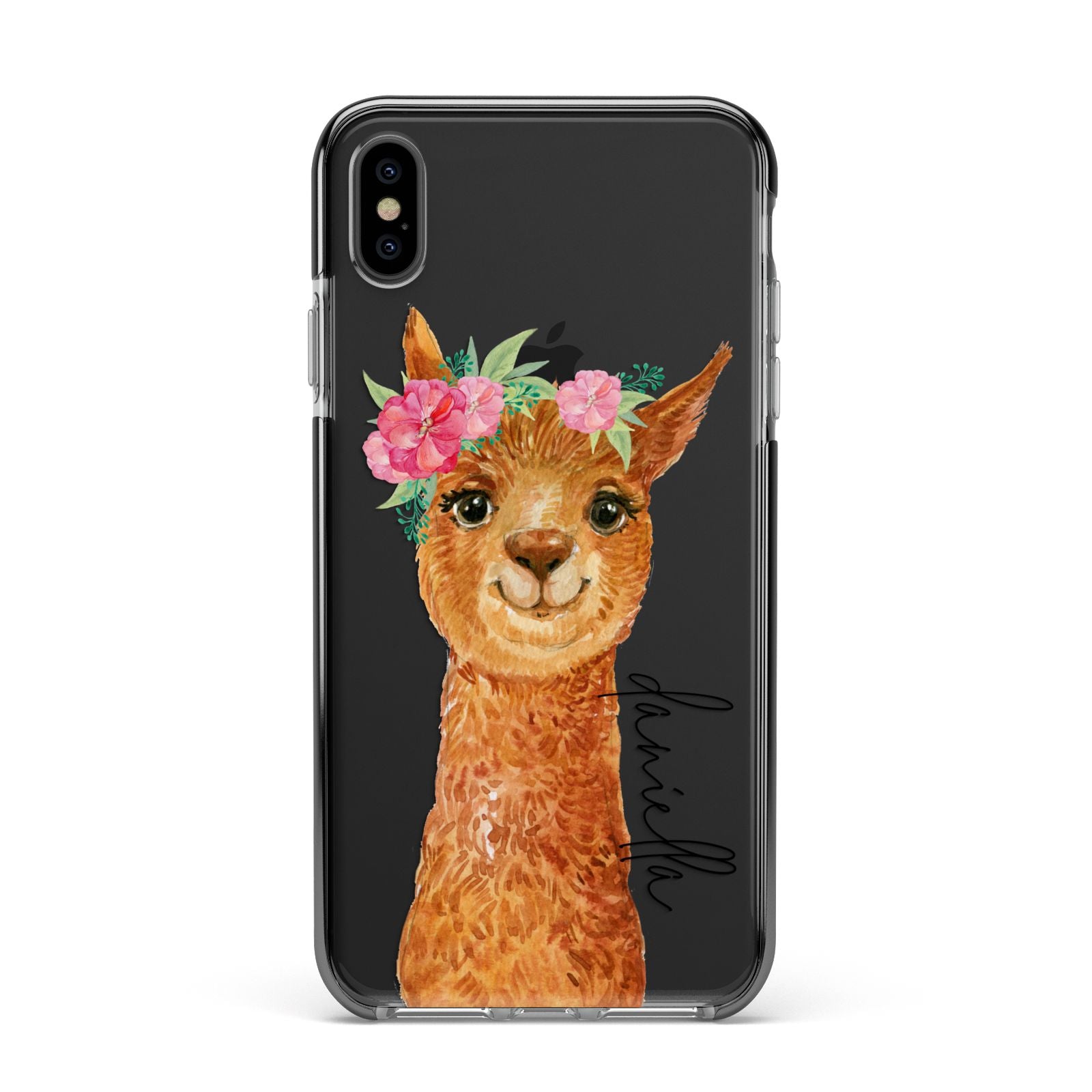 Personalised Llama Apple iPhone Xs Max Impact Case Black Edge on Black Phone