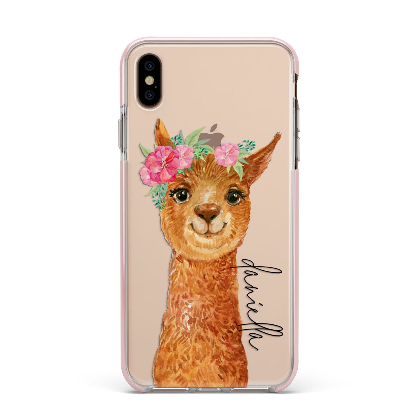 Personalised Llama Apple iPhone Xs Max Impact Case Pink Edge on Gold Phone