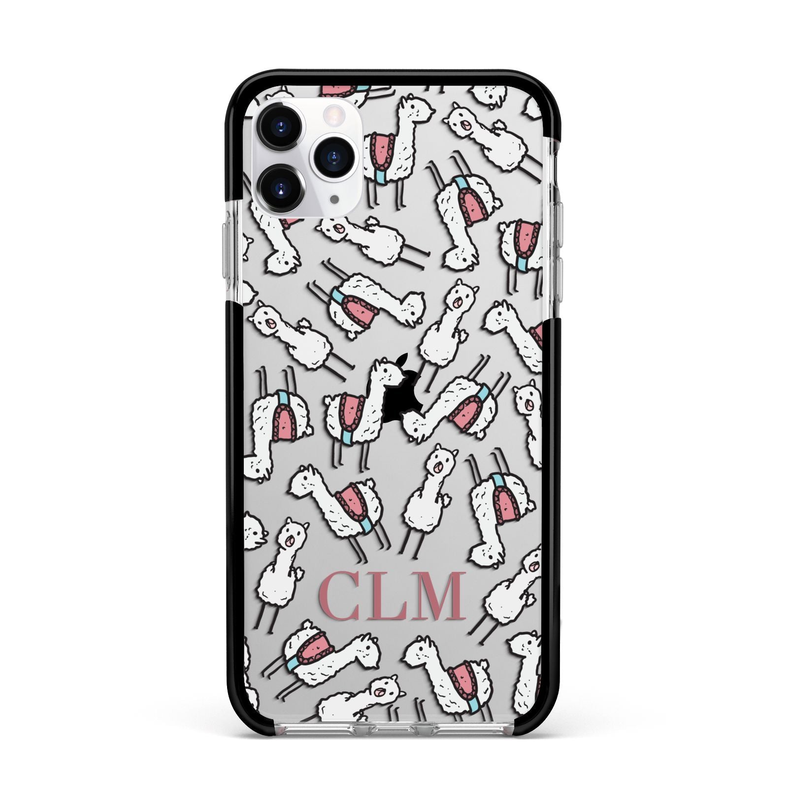 Personalised Llama Initials Monogram Apple iPhone 11 Pro Max in Silver with Black Impact Case