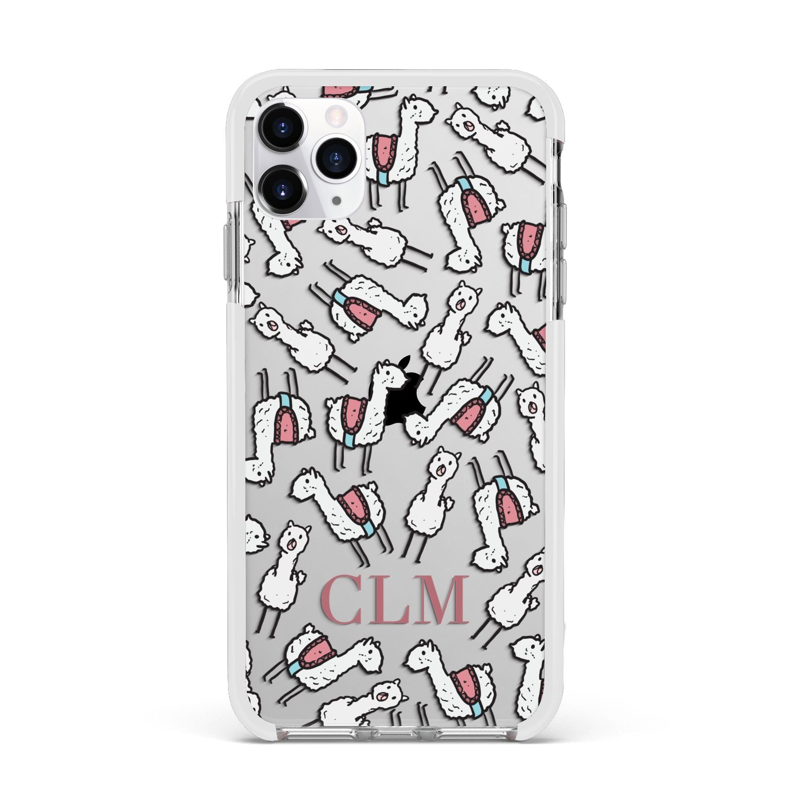 Personalised Llama Initials Monogram Apple iPhone 11 Pro Max in Silver with White Impact Case