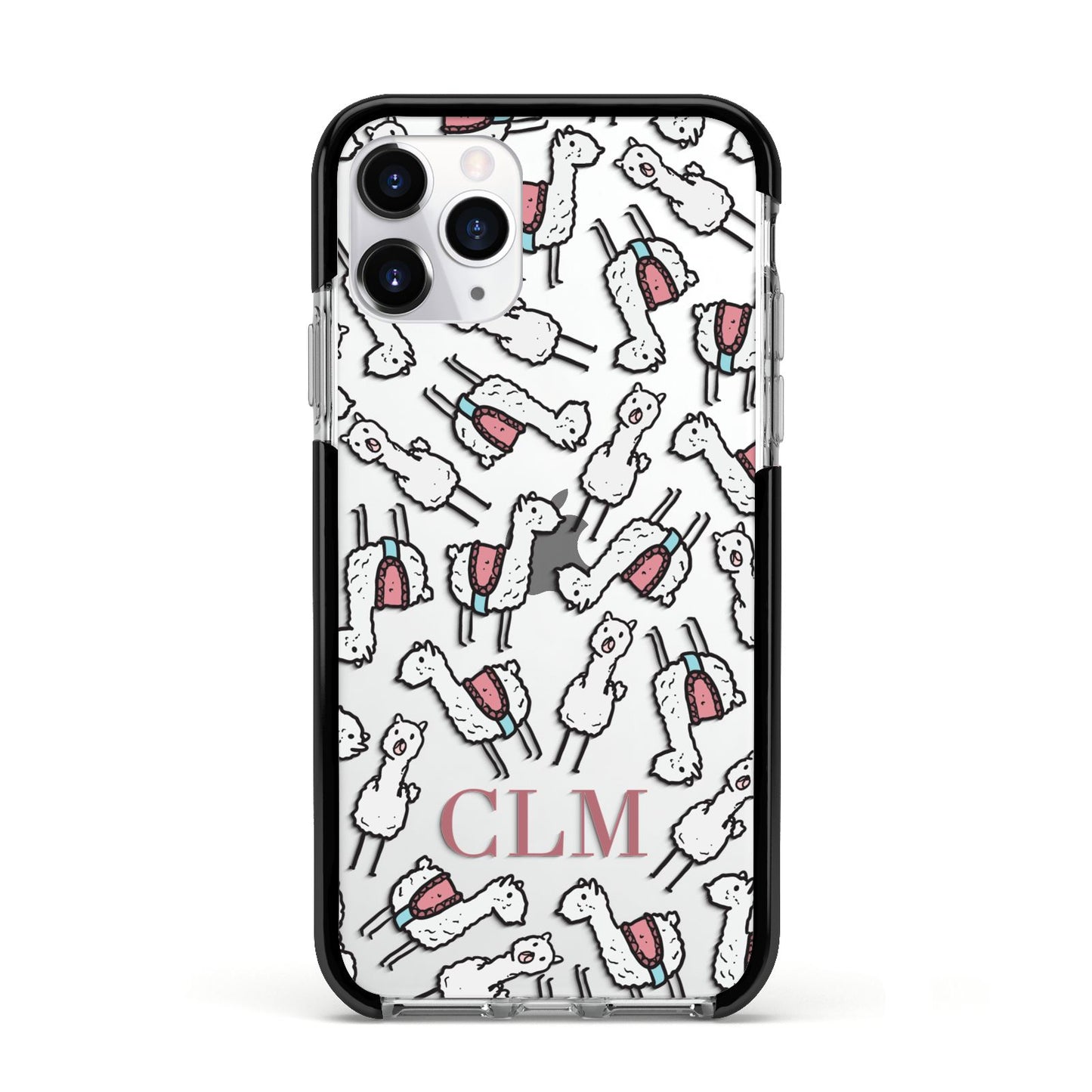 Personalised Llama Initials Monogram Apple iPhone 11 Pro in Silver with Black Impact Case