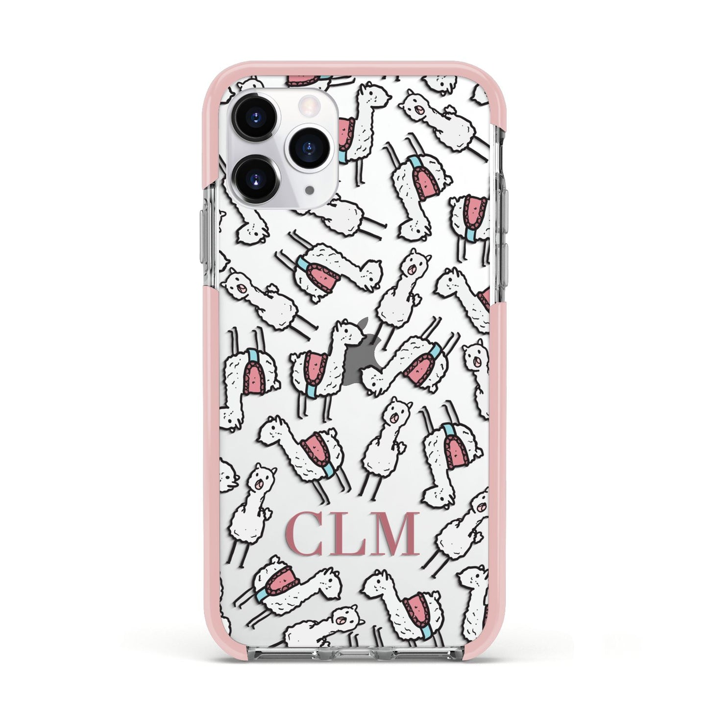 Personalised Llama Initials Monogram Apple iPhone 11 Pro in Silver with Pink Impact Case