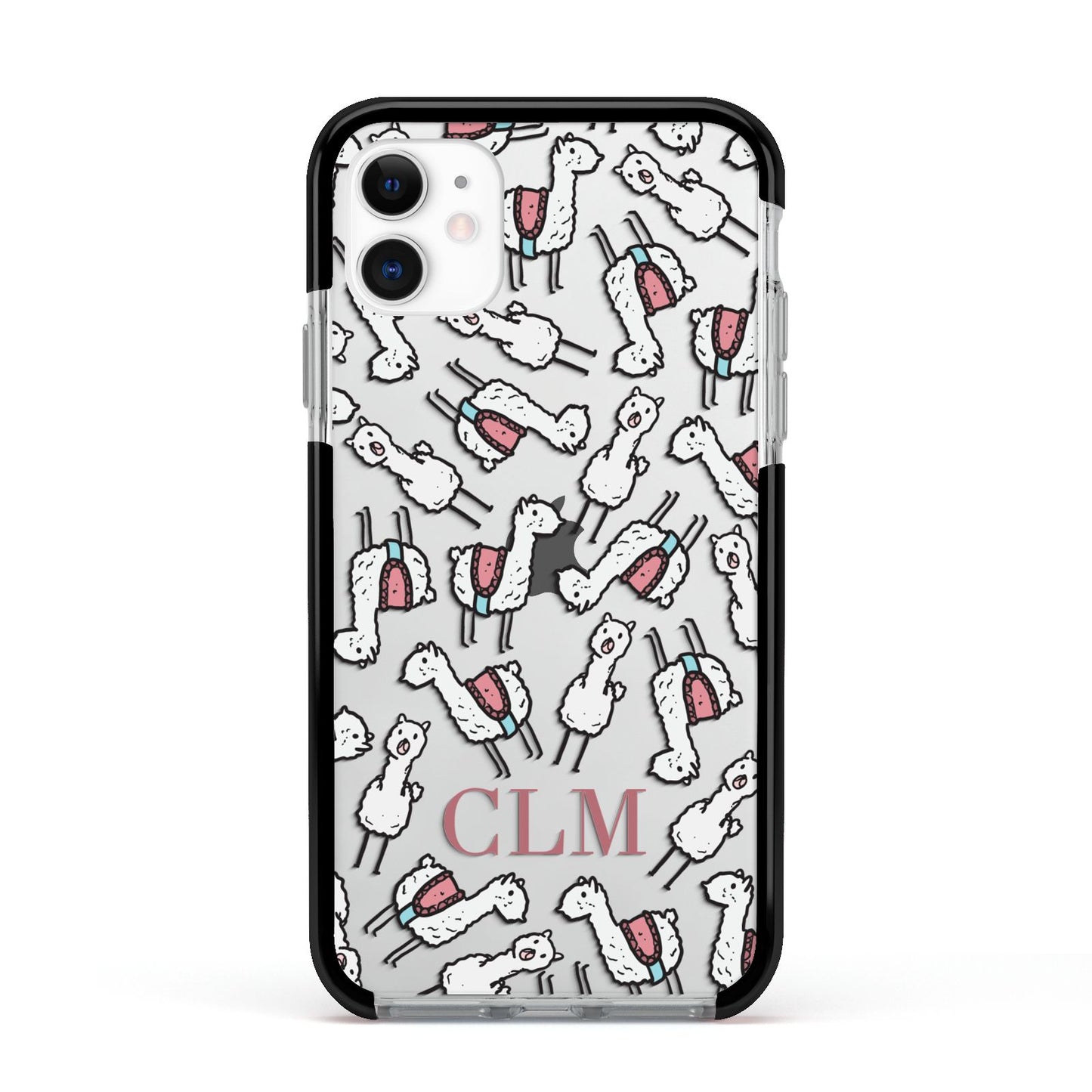 Personalised Llama Initials Monogram Apple iPhone 11 in White with Black Impact Case