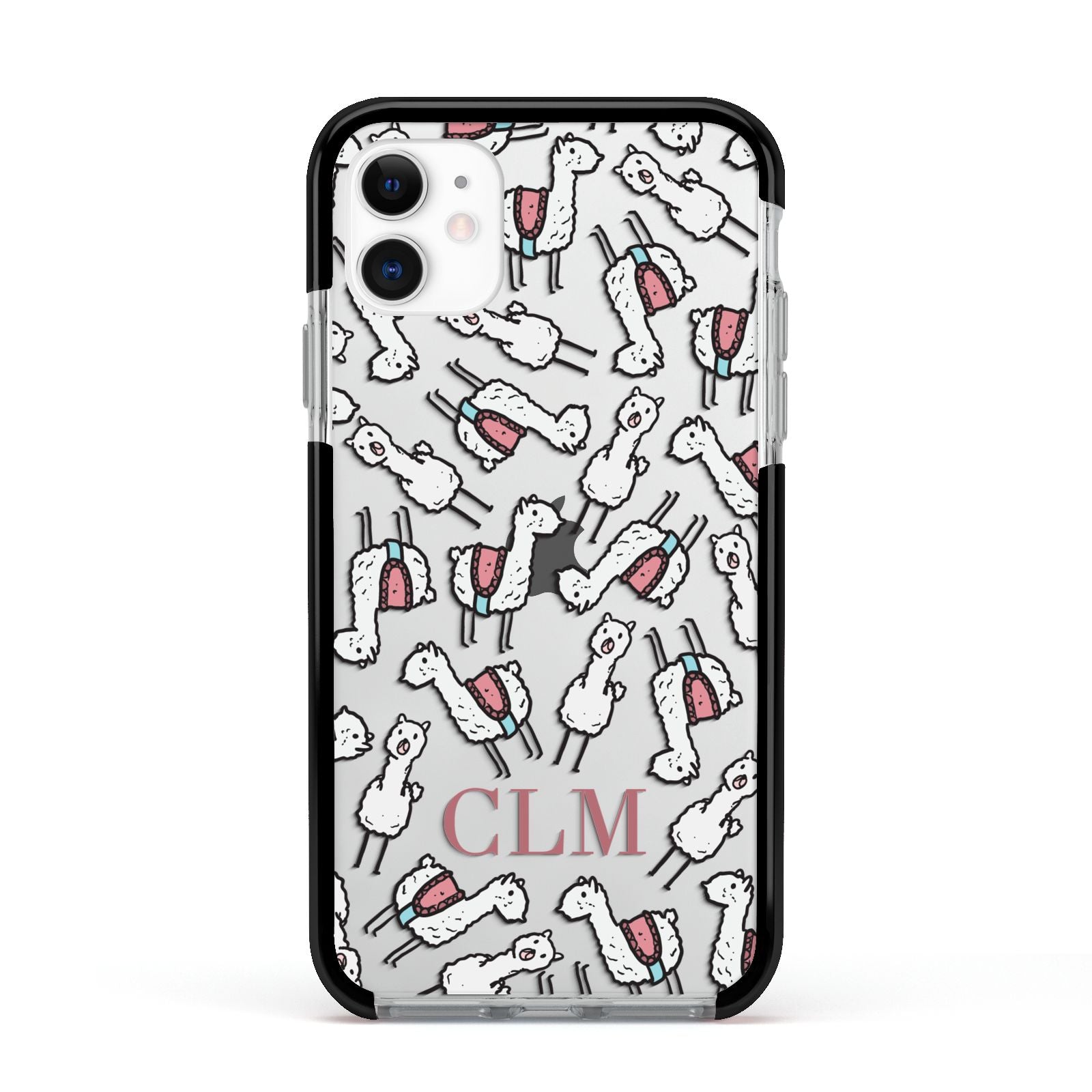 Personalised Llama Initials Monogram Apple iPhone 11 in White with Black Impact Case