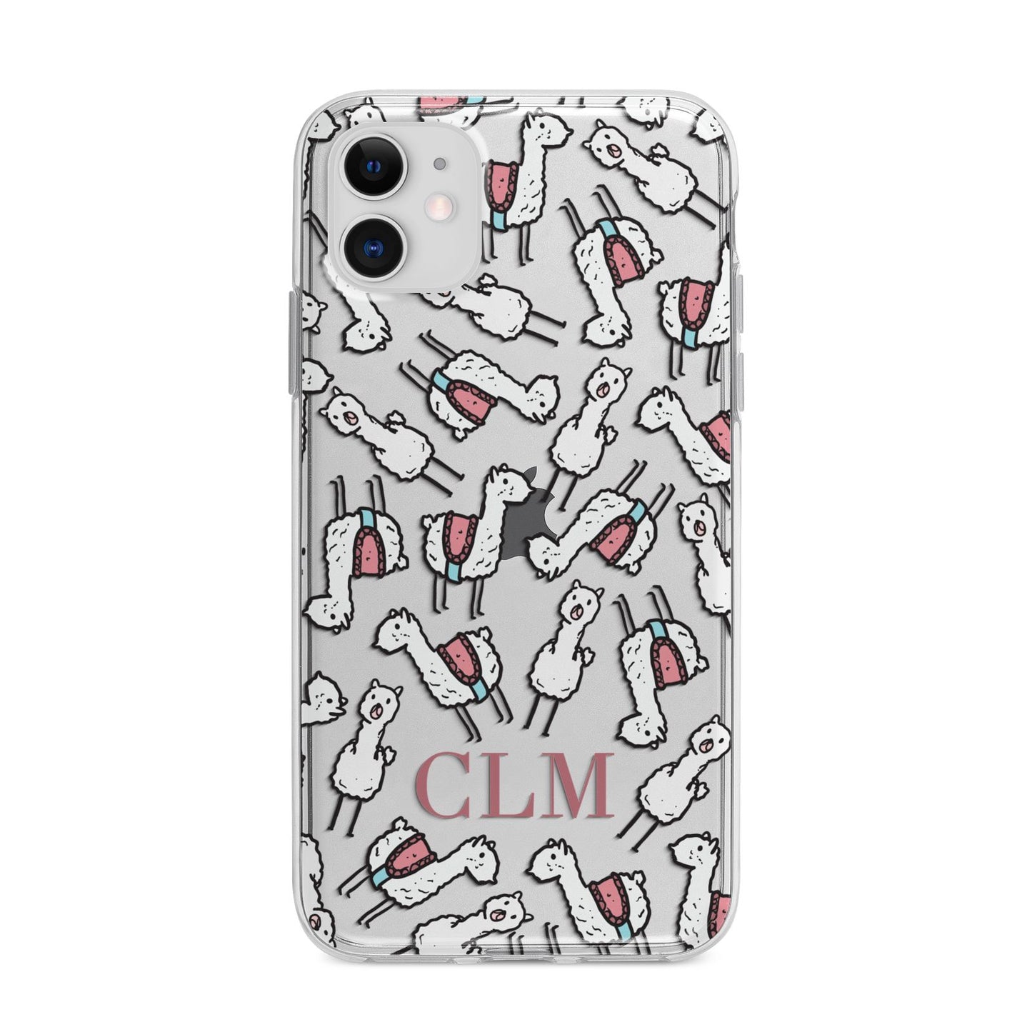 Personalised Llama Initials Monogram Apple iPhone 11 in White with Bumper Case
