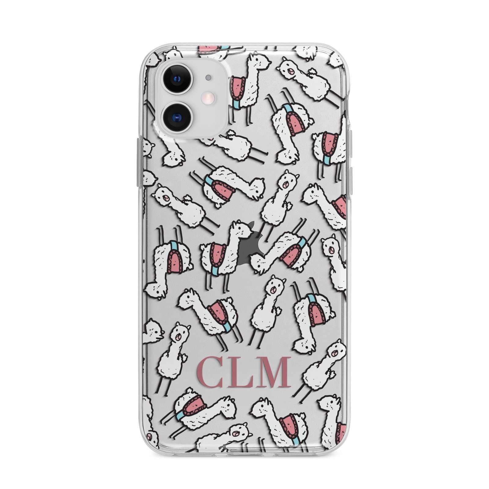 Personalised Llama Initials Monogram Apple iPhone 11 in White with Bumper Case