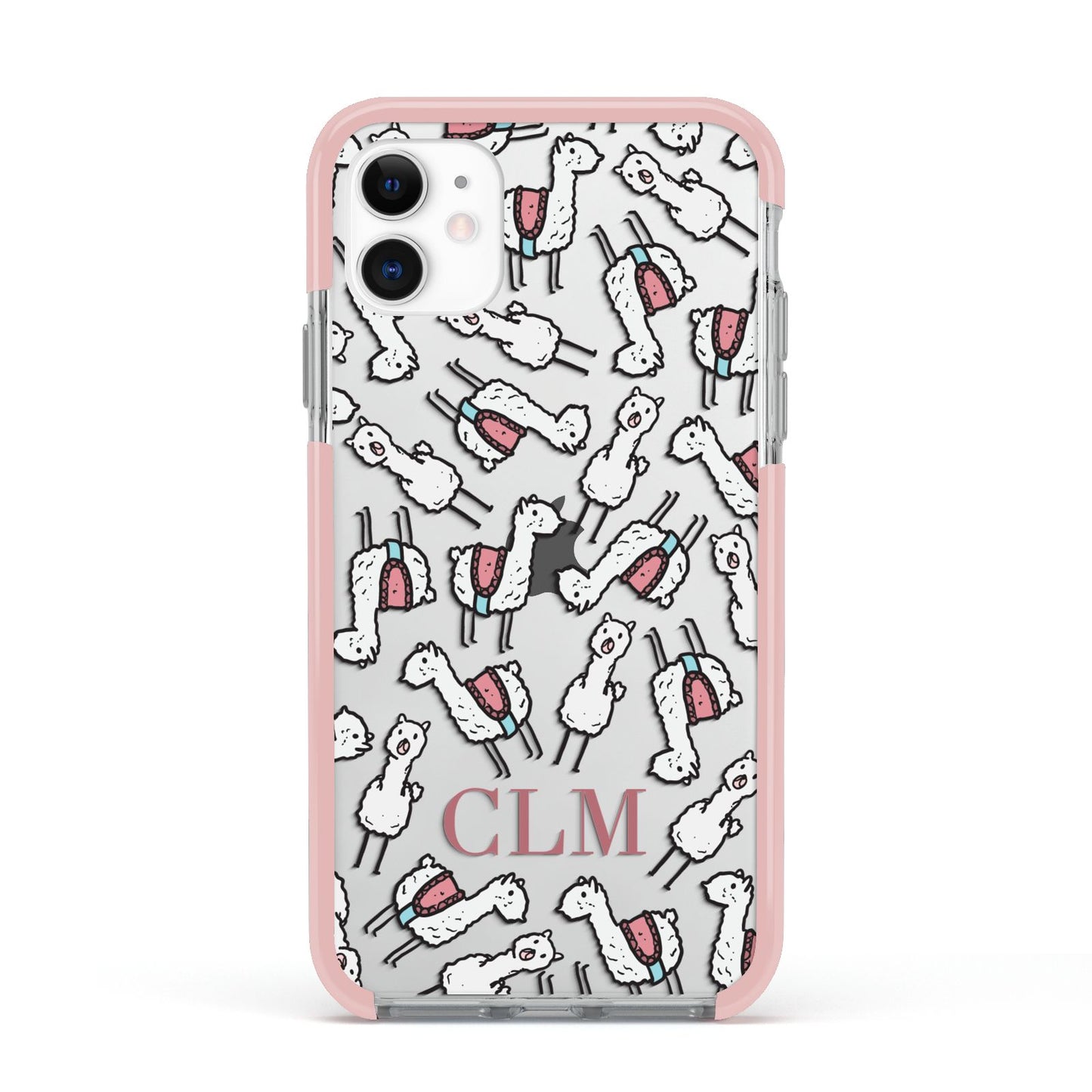 Personalised Llama Initials Monogram Apple iPhone 11 in White with Pink Impact Case