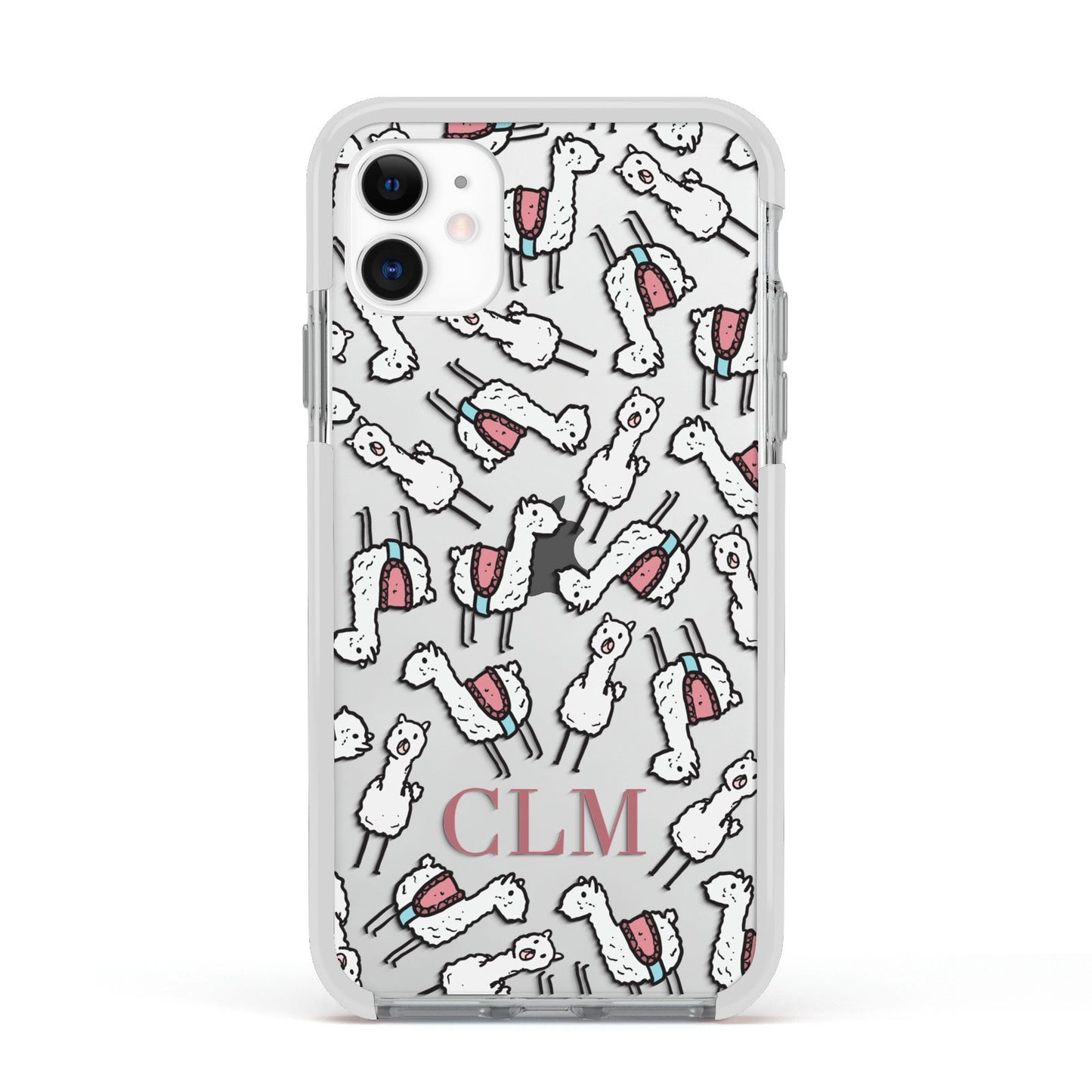 Personalised Llama Initials Monogram Apple iPhone 11 in White with White Impact Case
