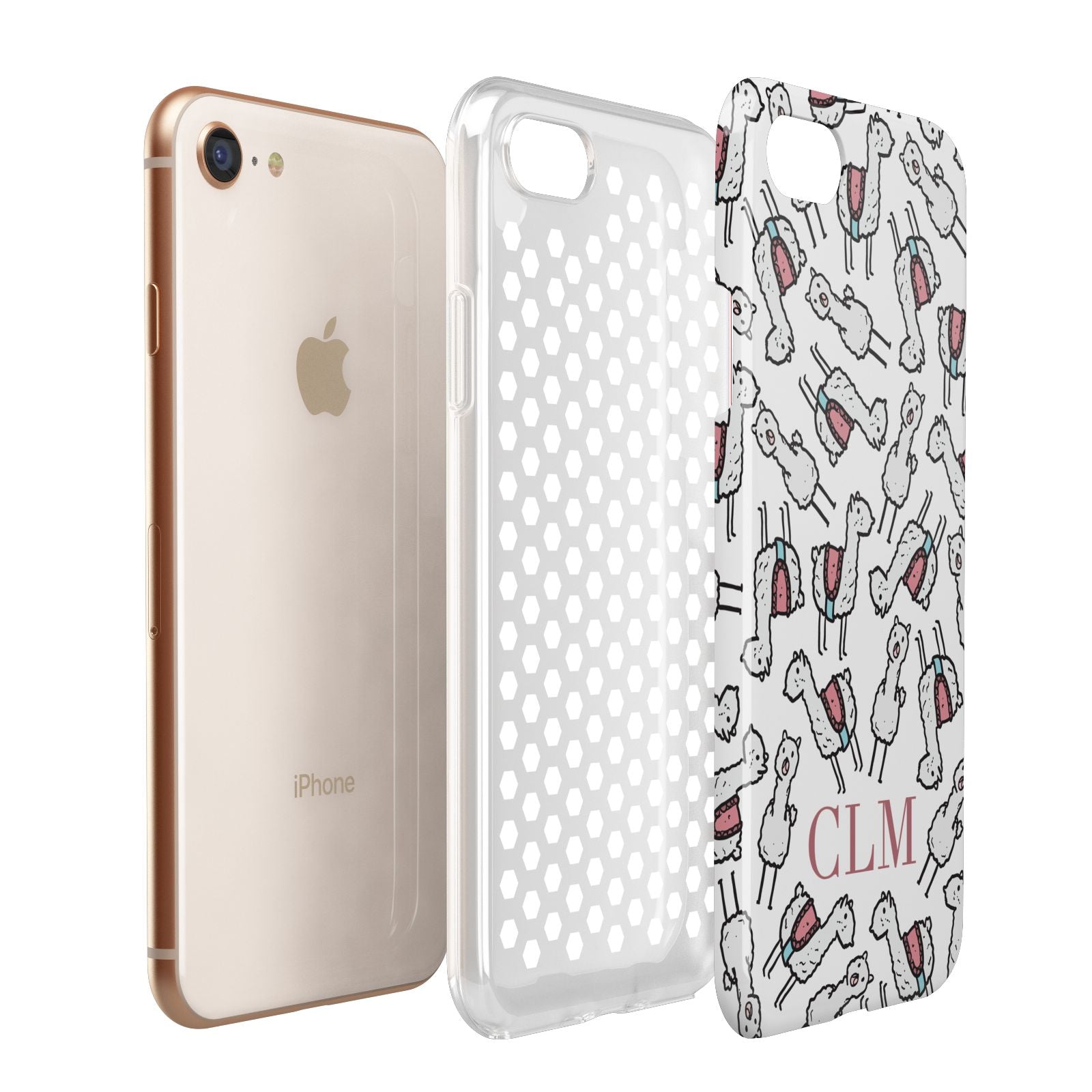 Personalised Llama Initials Monogram Apple iPhone 7 8 3D Tough Case Expanded View