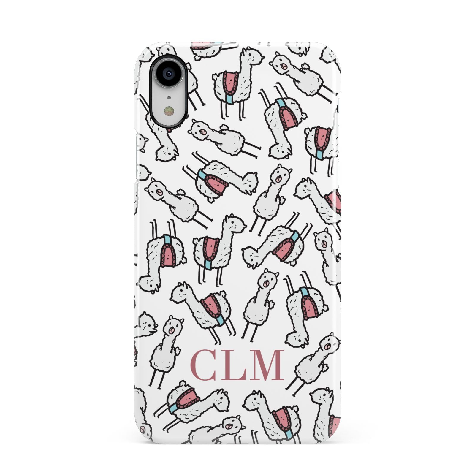 Personalised Llama Initials Monogram Apple iPhone XR White 3D Snap Case