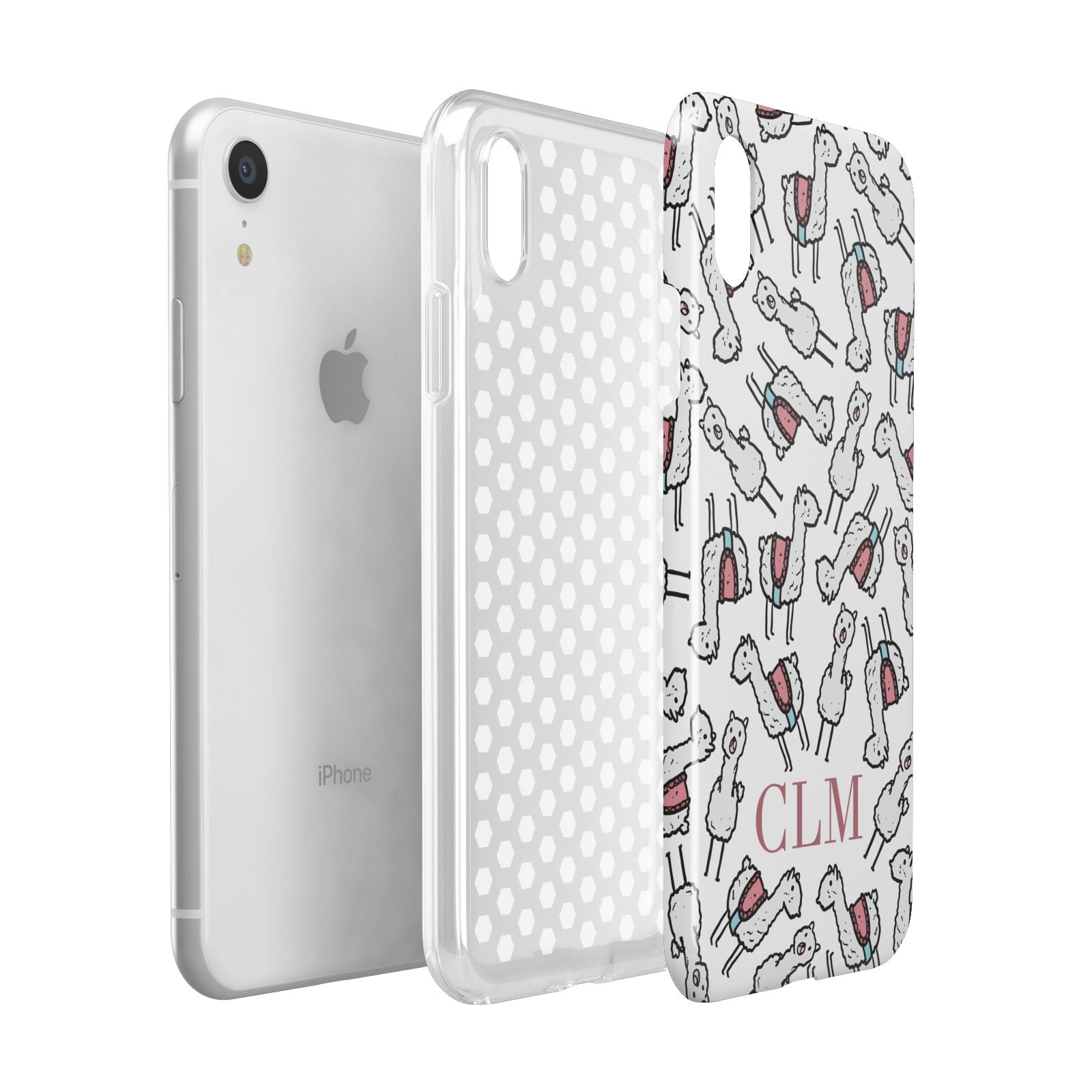 Personalised Llama Initials Monogram Apple iPhone XR White 3D Tough Case Expanded view