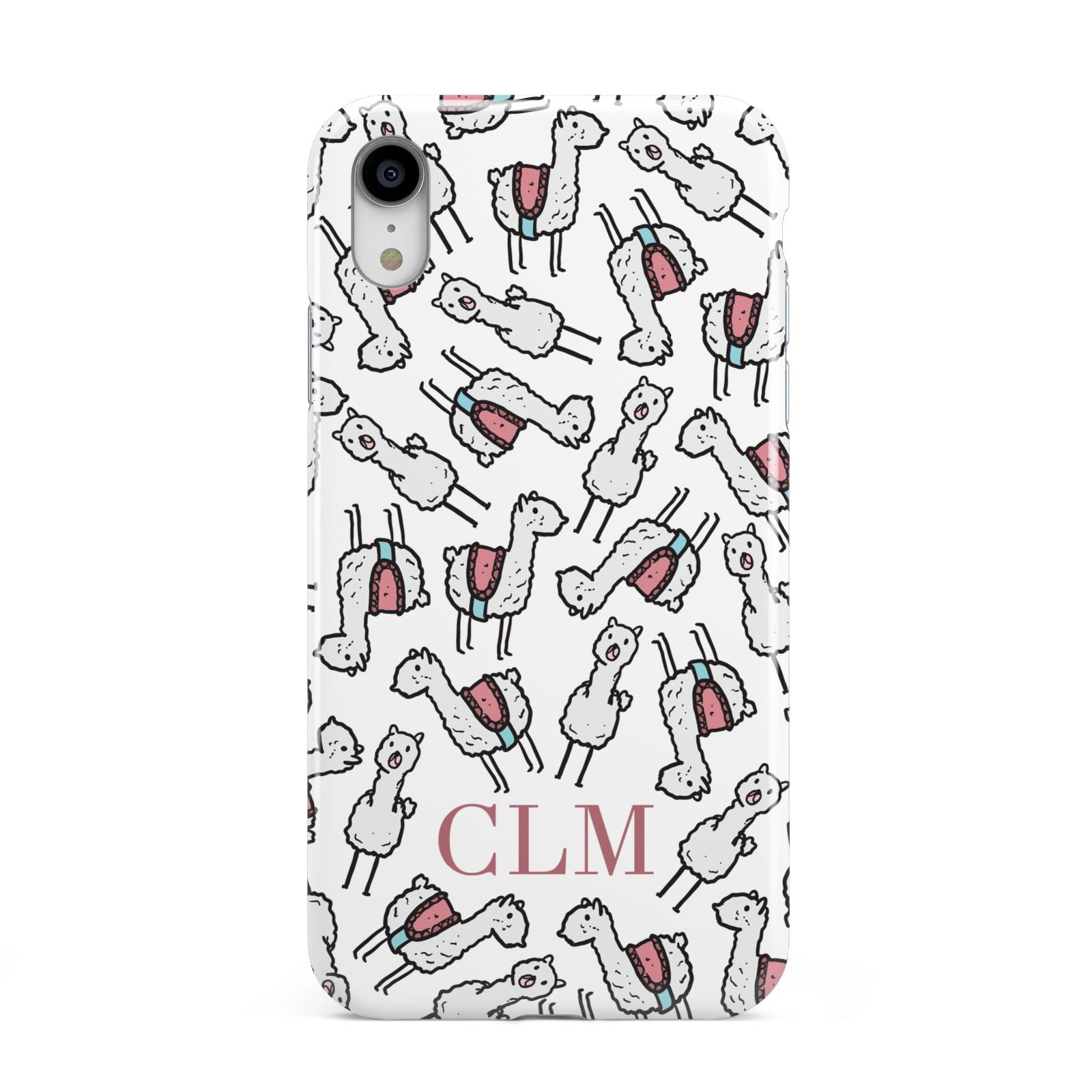 Personalised Llama Initials Monogram Apple iPhone XR White 3D Tough Case