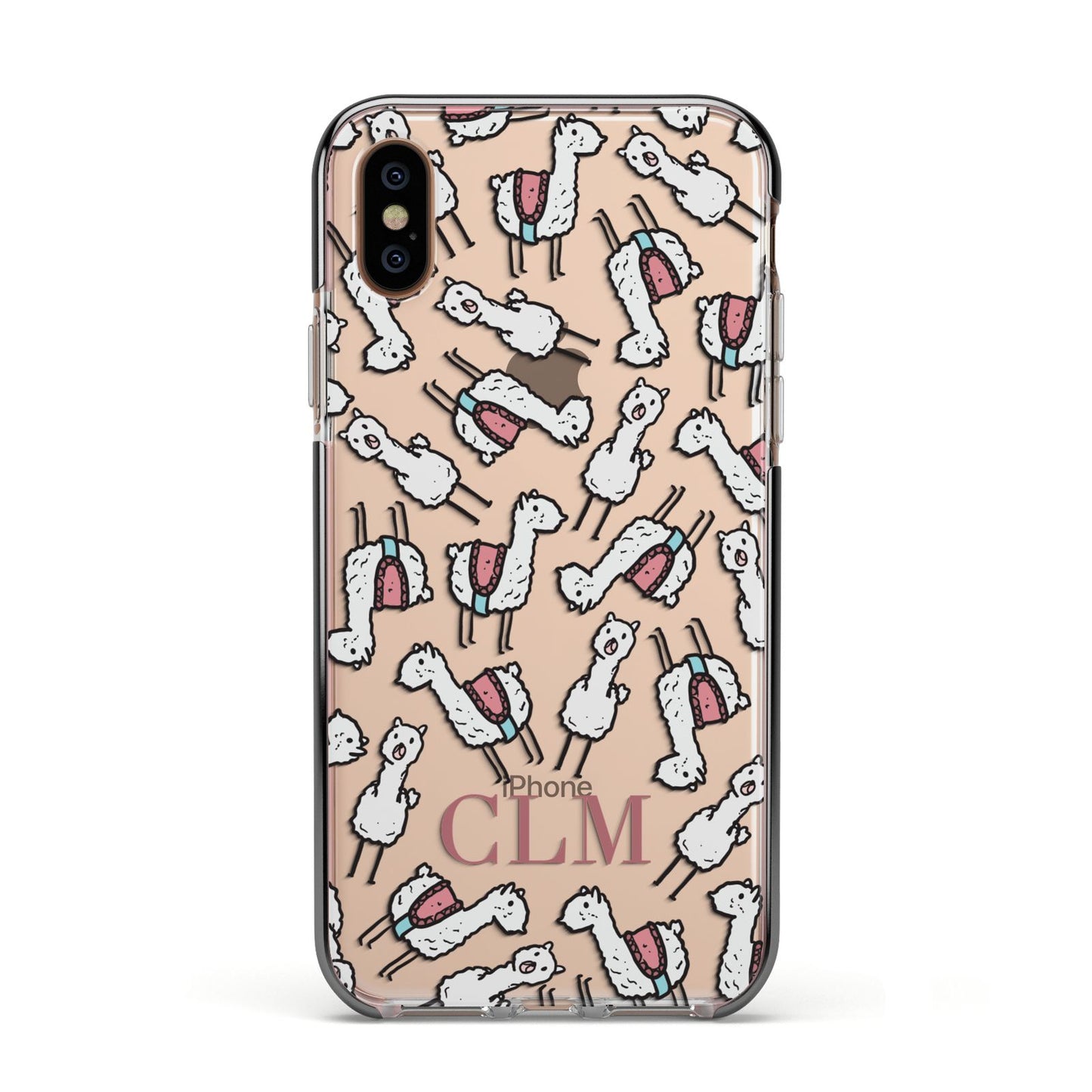 Personalised Llama Initials Monogram Apple iPhone Xs Impact Case Black Edge on Gold Phone