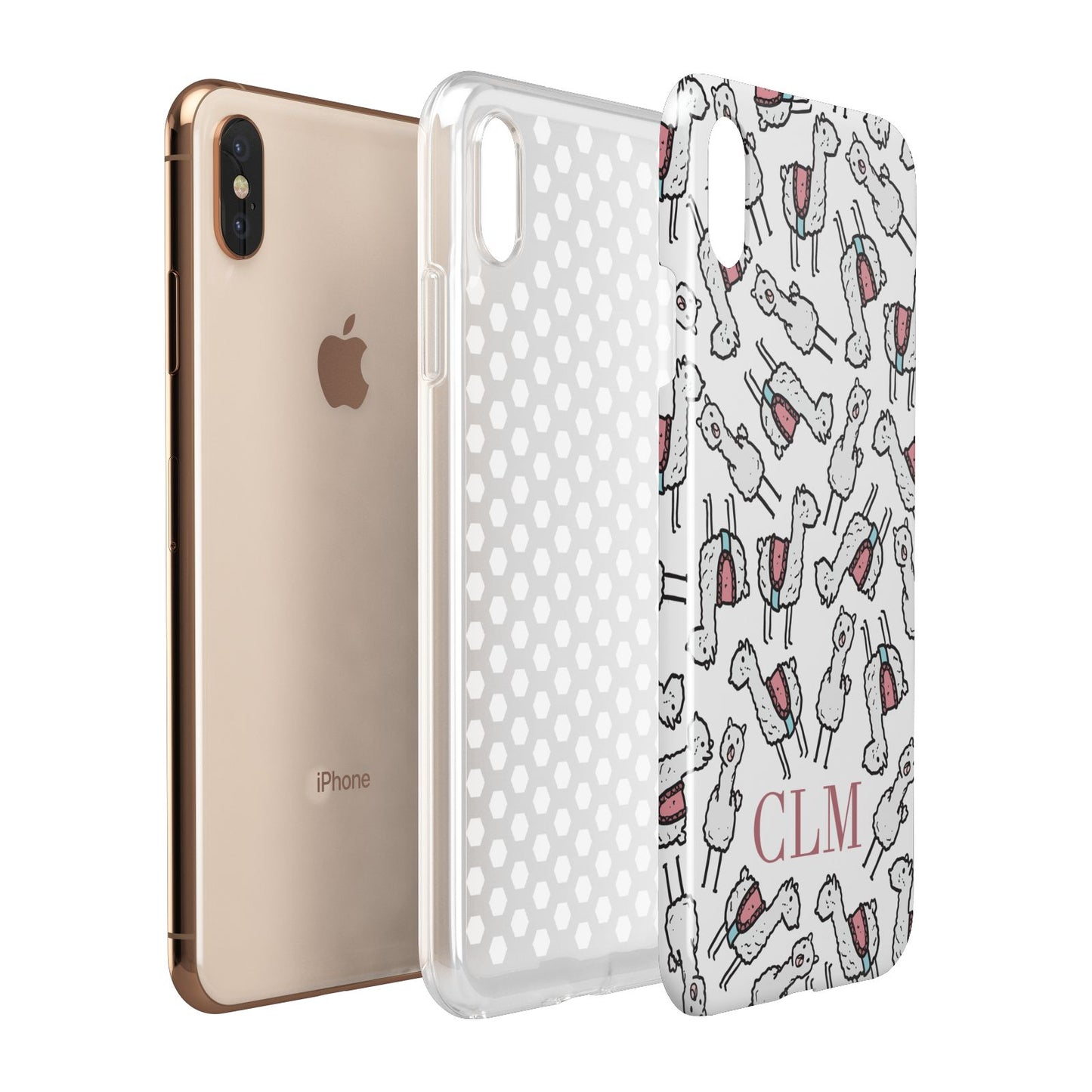 Personalised Llama Initials Monogram Apple iPhone Xs Max 3D Tough Case Expanded View