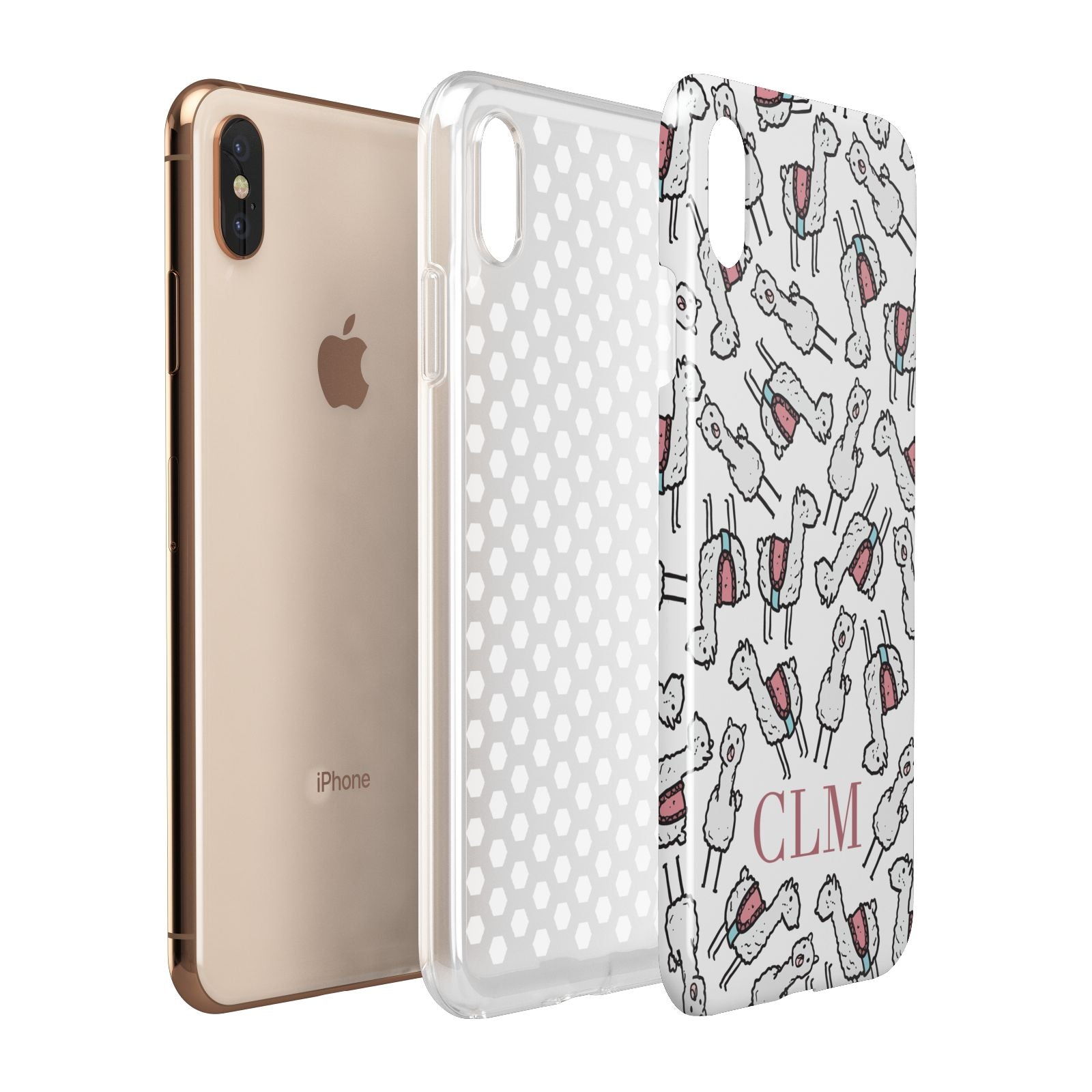 Personalised Llama Initials Monogram Apple iPhone Xs Max 3D Tough Case Expanded View