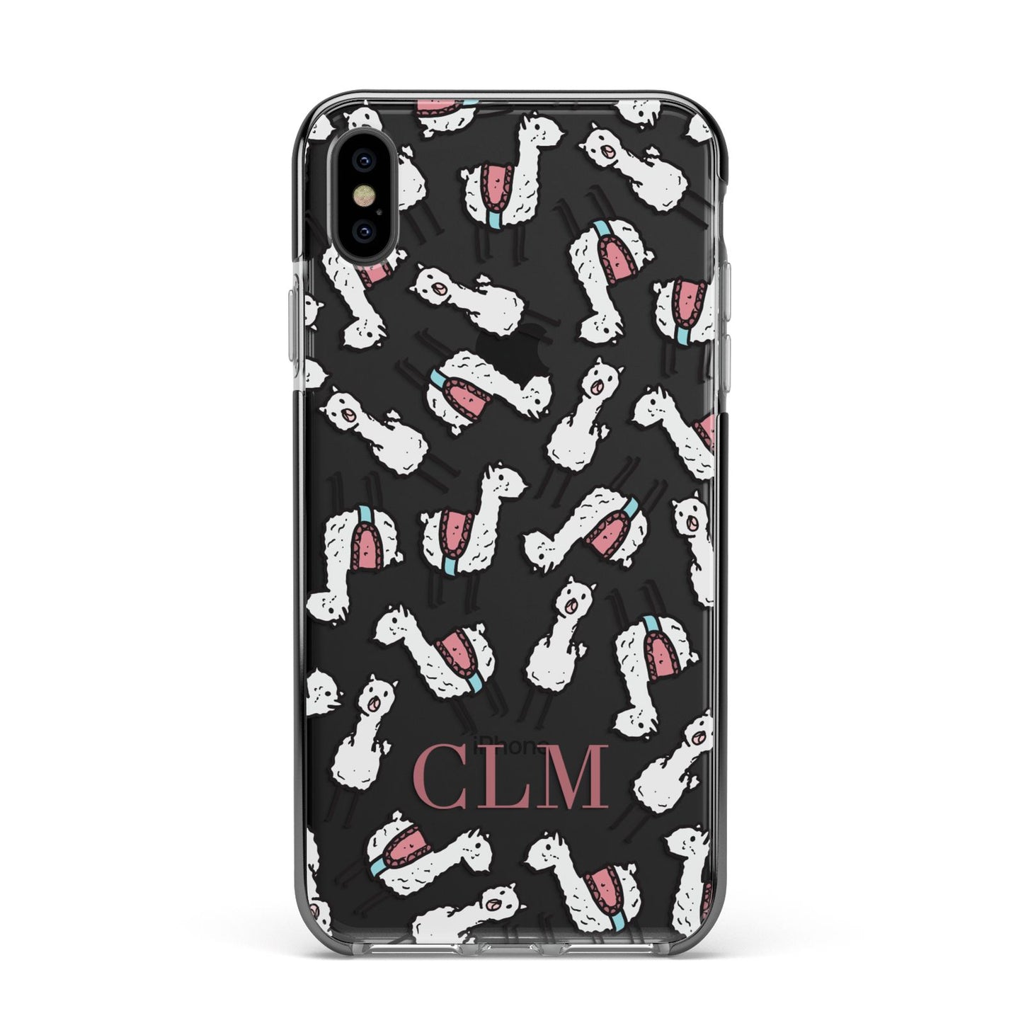 Personalised Llama Initials Monogram Apple iPhone Xs Max Impact Case Black Edge on Black Phone