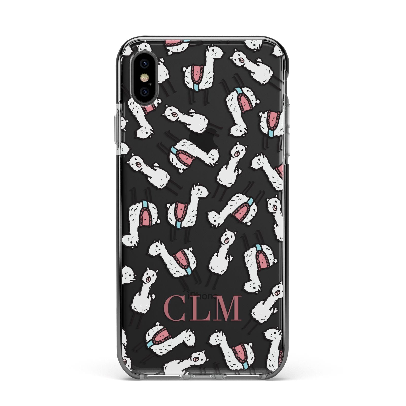 Personalised Llama Initials Monogram Apple iPhone Xs Max Impact Case Black Edge on Black Phone
