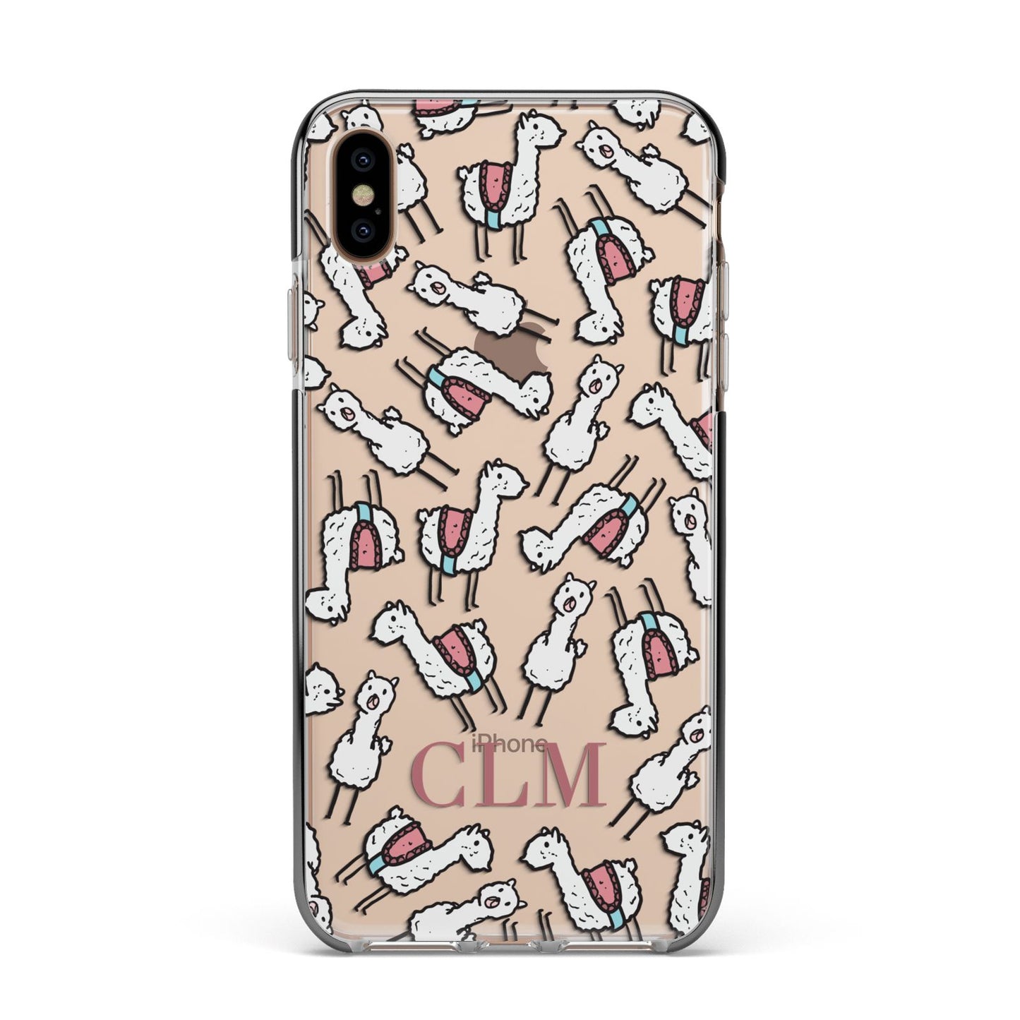 Personalised Llama Initials Monogram Apple iPhone Xs Max Impact Case Black Edge on Gold Phone