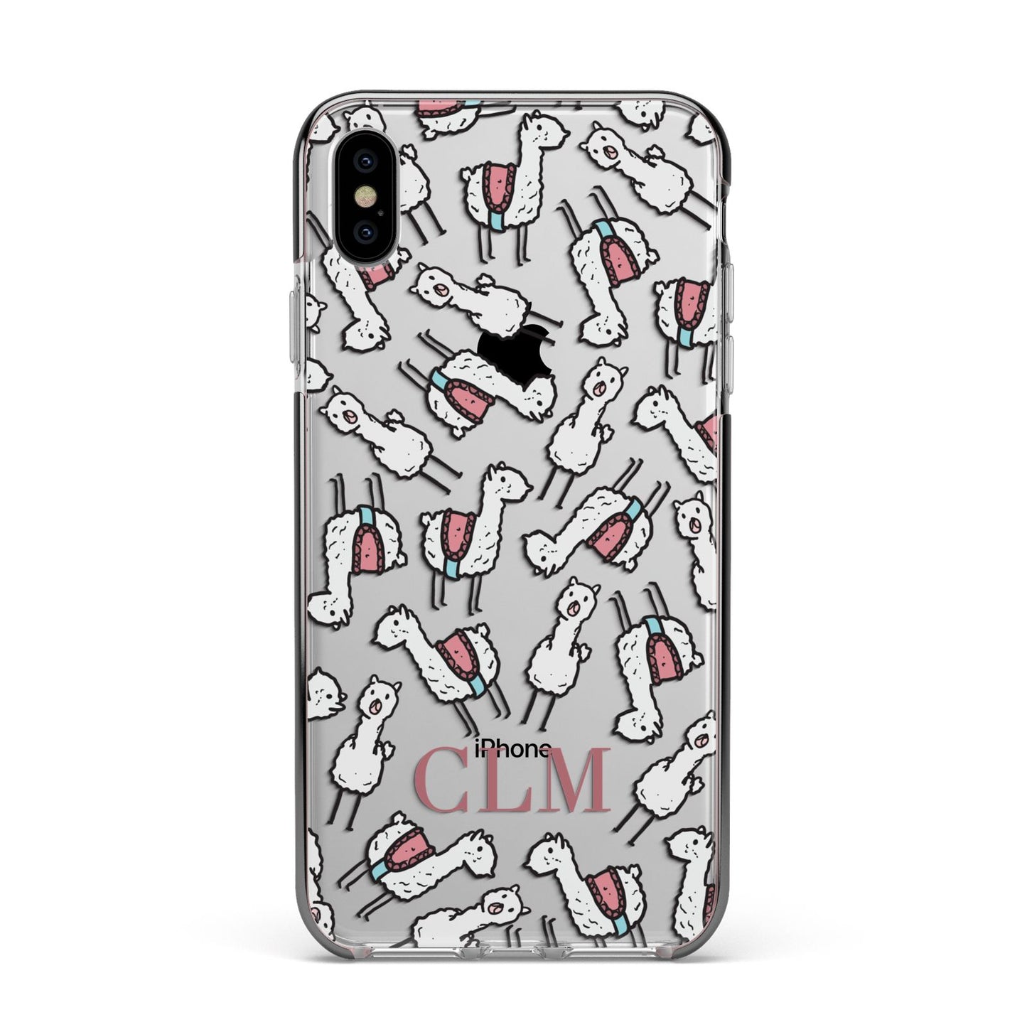 Personalised Llama Initials Monogram Apple iPhone Xs Max Impact Case Black Edge on Silver Phone