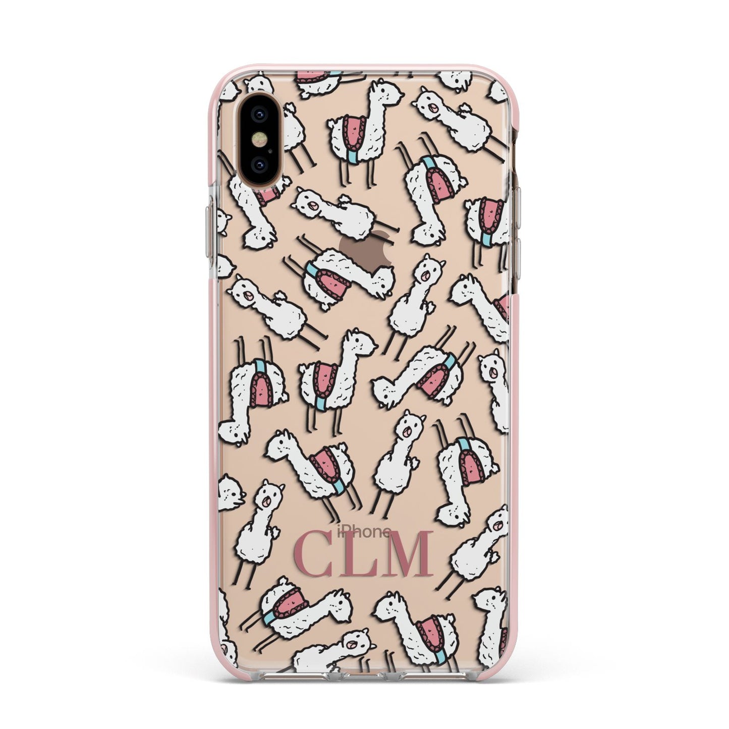 Personalised Llama Initials Monogram Apple iPhone Xs Max Impact Case Pink Edge on Gold Phone
