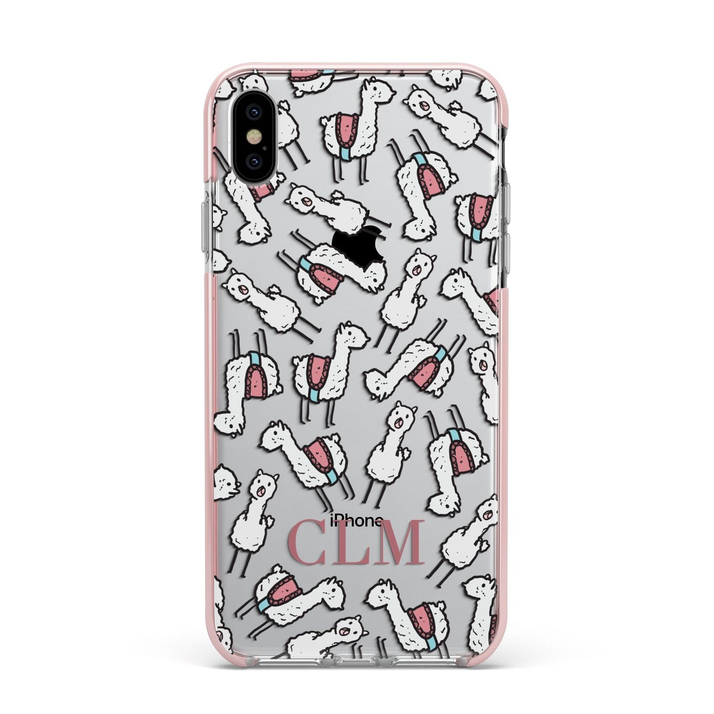 Personalised Llama Initials Monogram Apple iPhone Xs Max Impact Case Pink Edge on Silver Phone