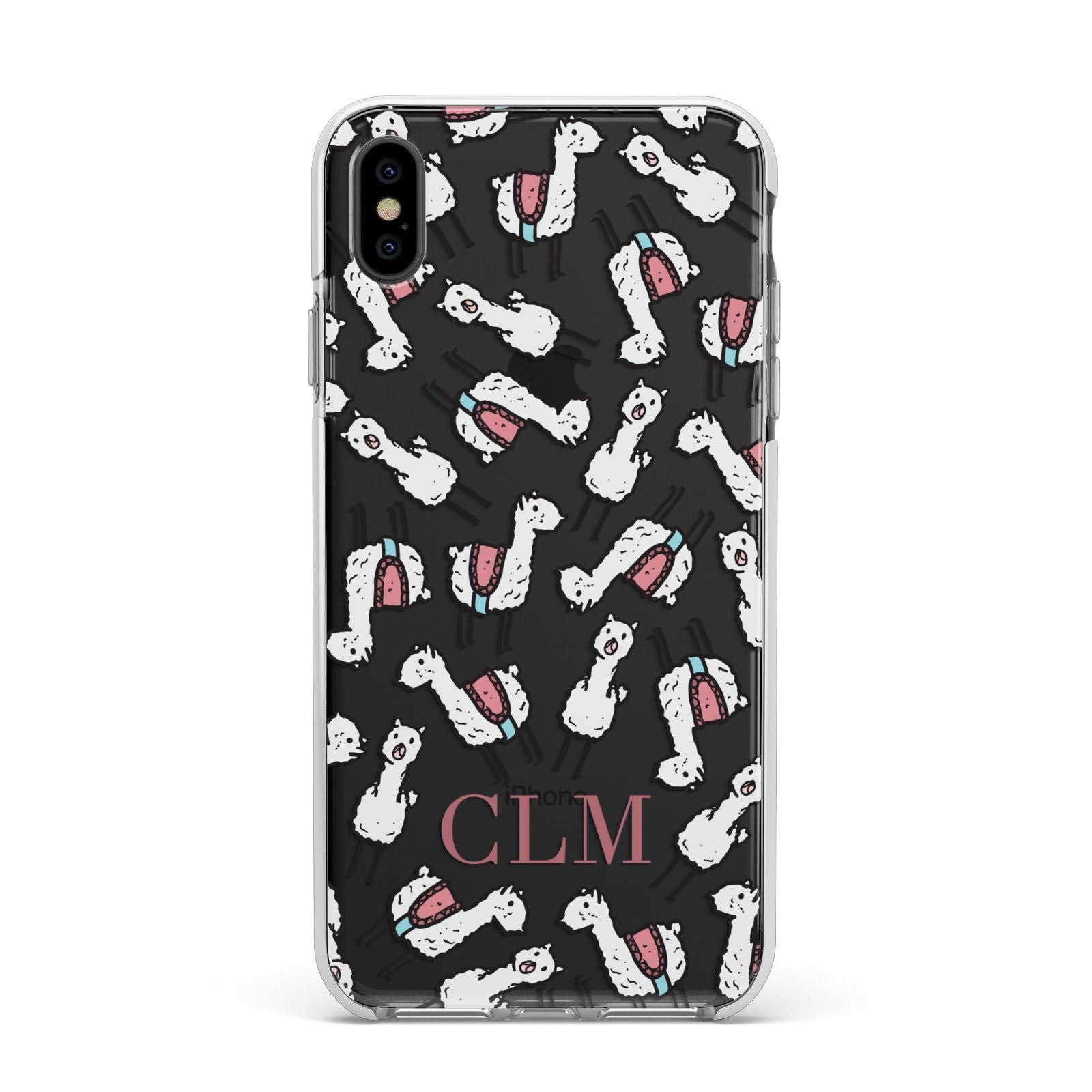 Personalised Llama Initials Monogram Apple iPhone Xs Max Impact Case White Edge on Black Phone