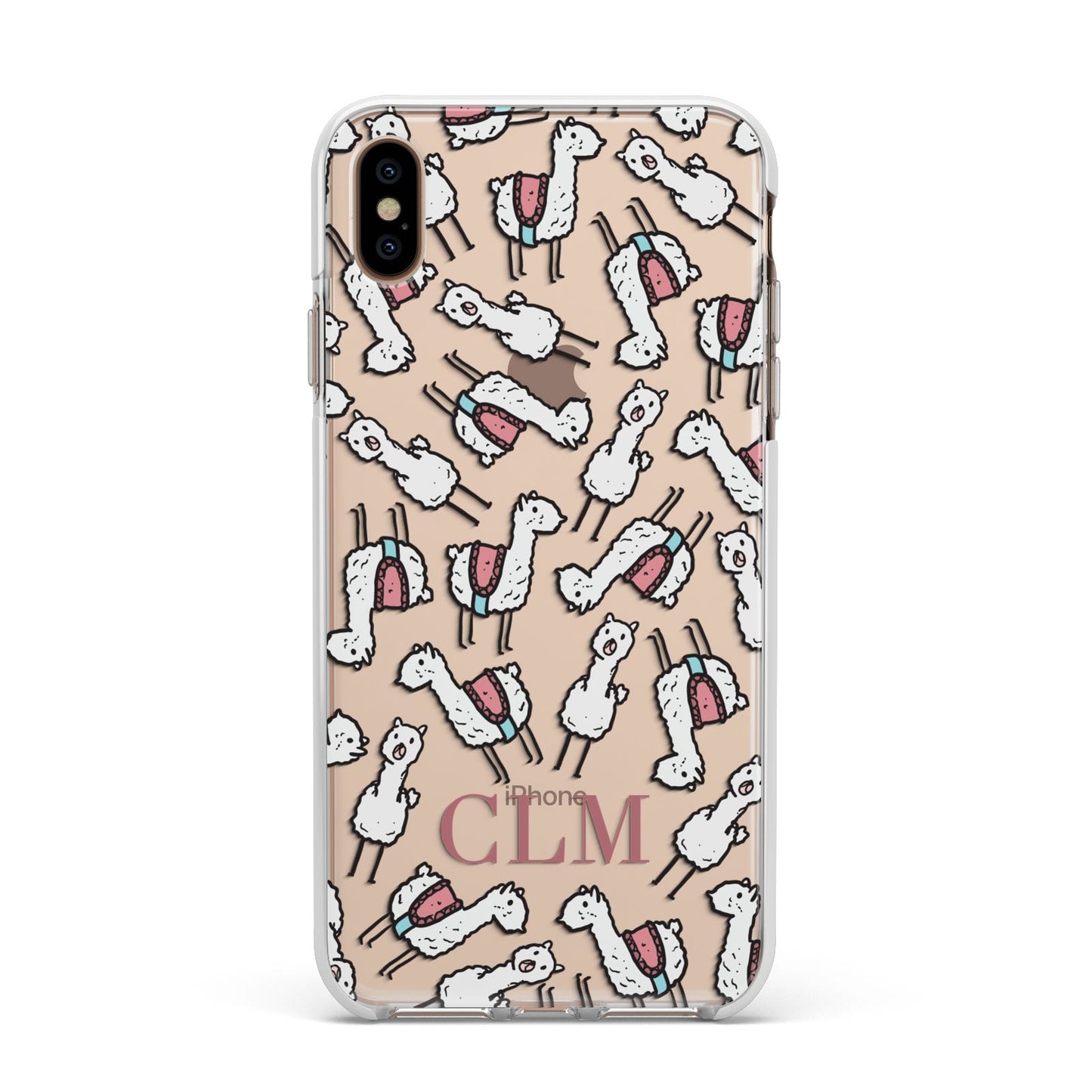 Personalised Llama Initials Monogram Apple iPhone Xs Max Impact Case White Edge on Gold Phone