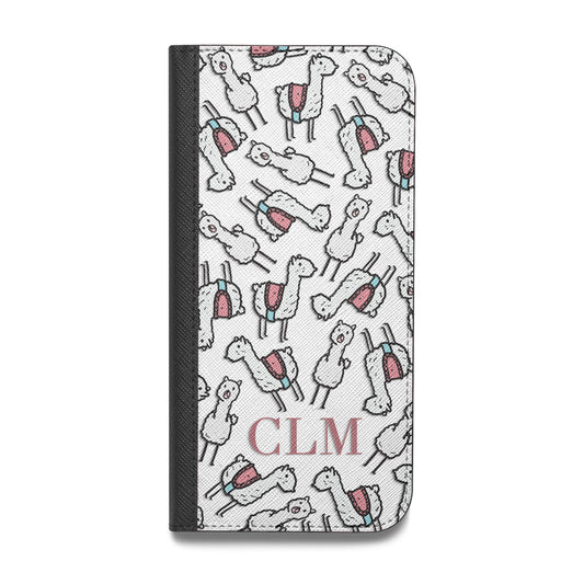 Personalised Llama Initials Monogram Vegan Leather Flip iPhone Case