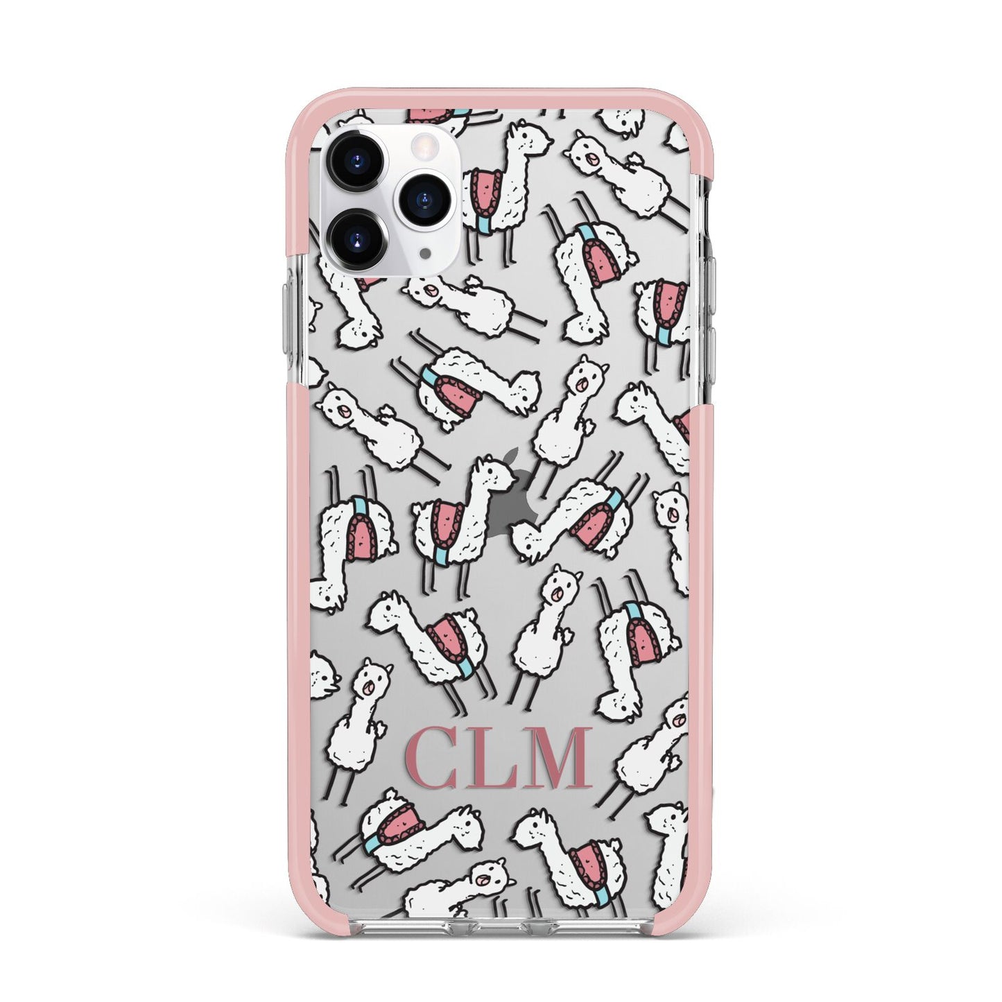 Personalised Llama Initials Monogram iPhone 11 Pro Max Impact Pink Edge Case