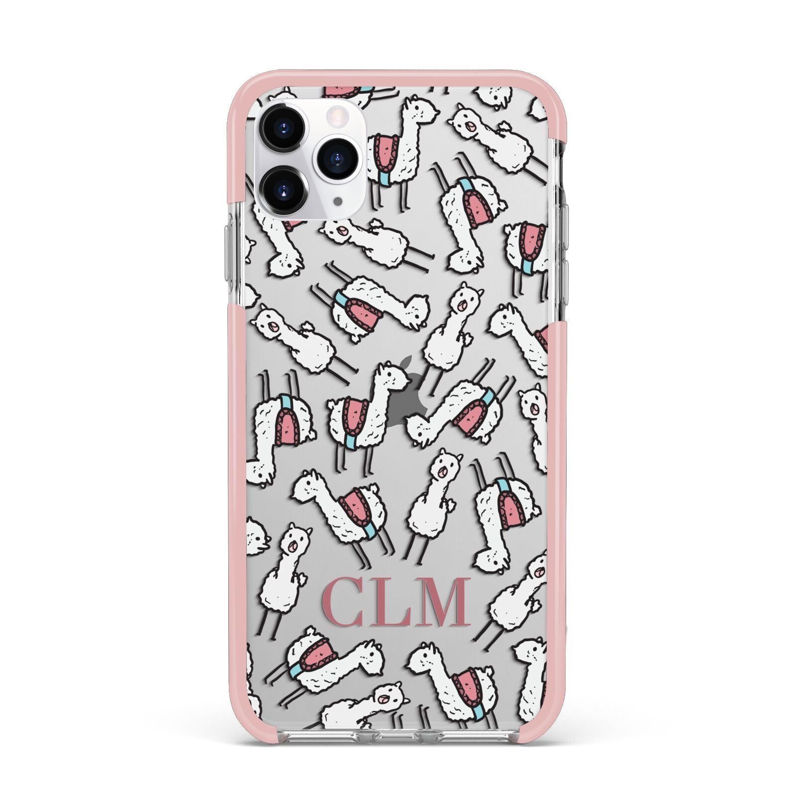Personalised Llama Initials Monogram iPhone 11 Pro Max Impact Pink Edge Case
