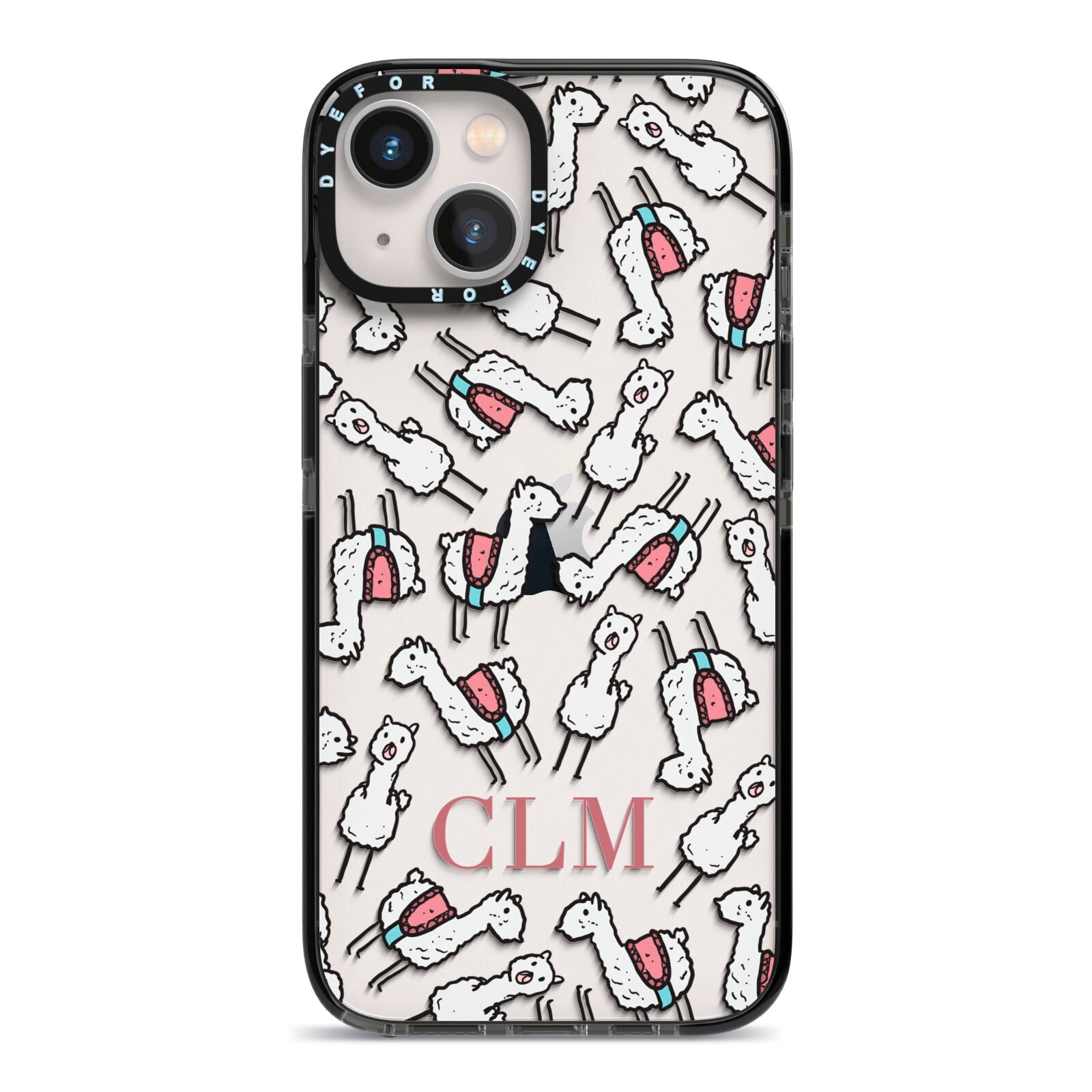 Personalised Llama Initials Monogram iPhone 13 Black Impact Case on Silver phone