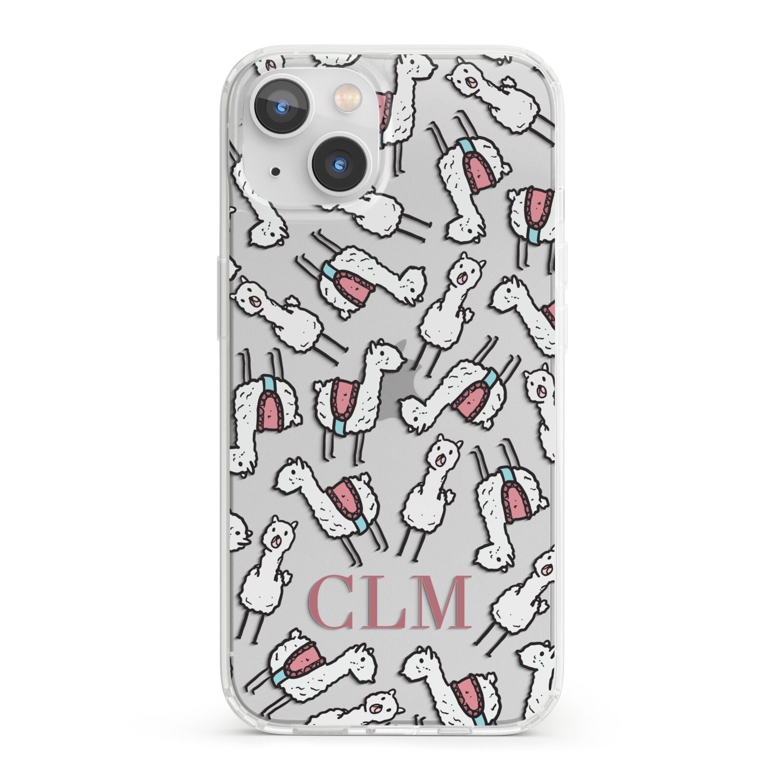 Personalised Llama Initials Monogram iPhone 13 Clear Bumper Case